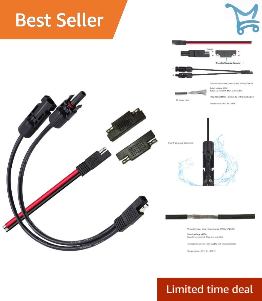 Solar Panel Connectors 10AWG MC-4 to SAE Extension Cable for RV Solar Battery