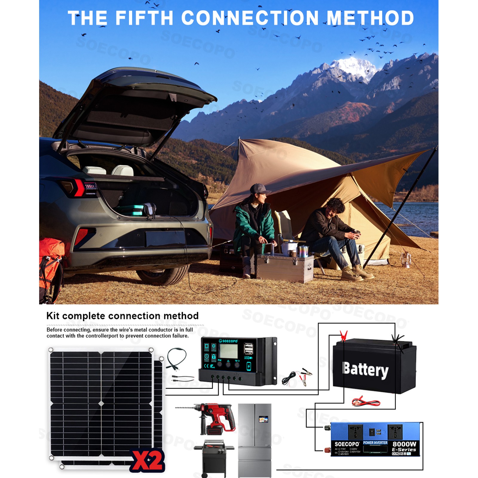 8000W Solar Inverter Kit (12V24V DC to 110V/220V AC) + 2pcs Solar Panels