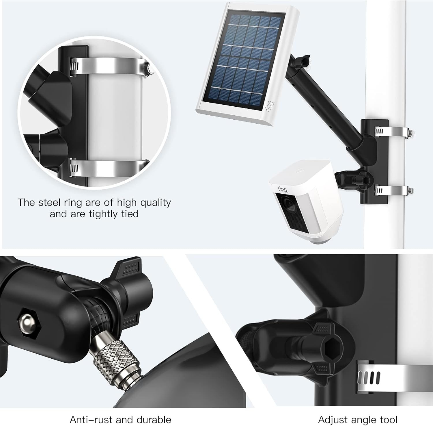 2-In-1 Pole Mounting Bracket for Ring Stick up Cam, Solar Panel and Battery Outd