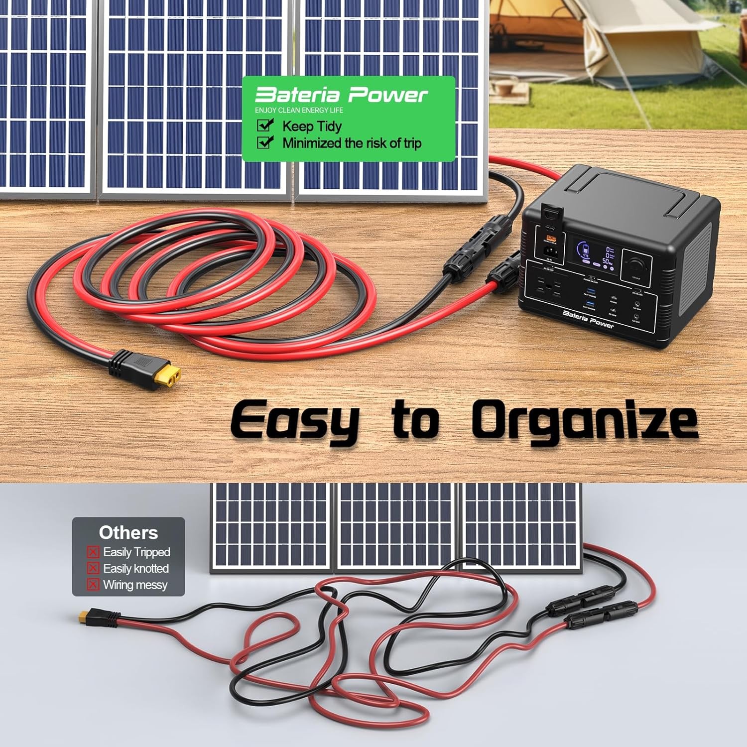 10AWG XT60 Solar Panel Cable 2FT Red Black Solar Connector Compatible Ecoflow