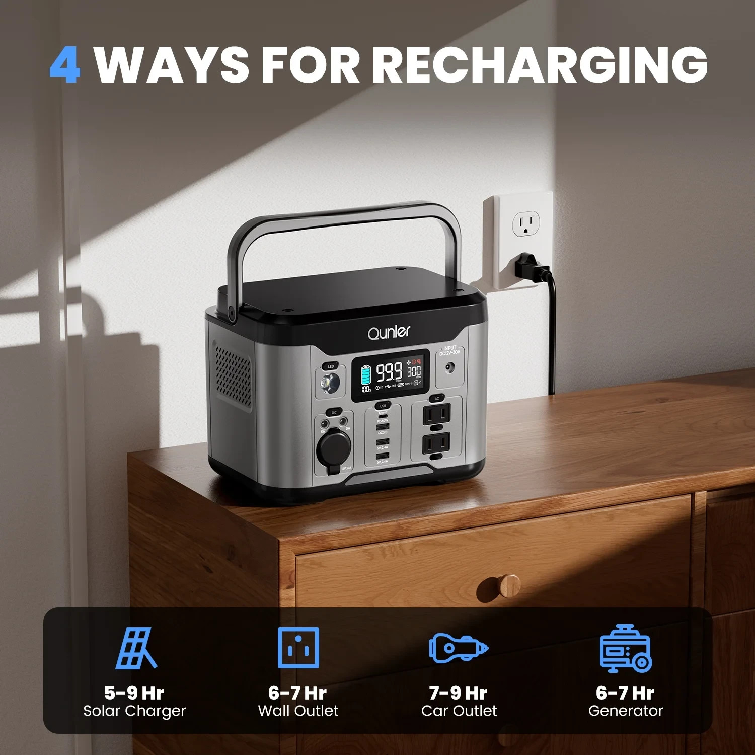 Portable Power Station 300W 296Wh Solar Generator 120V AC USB-C PD Outdoor
