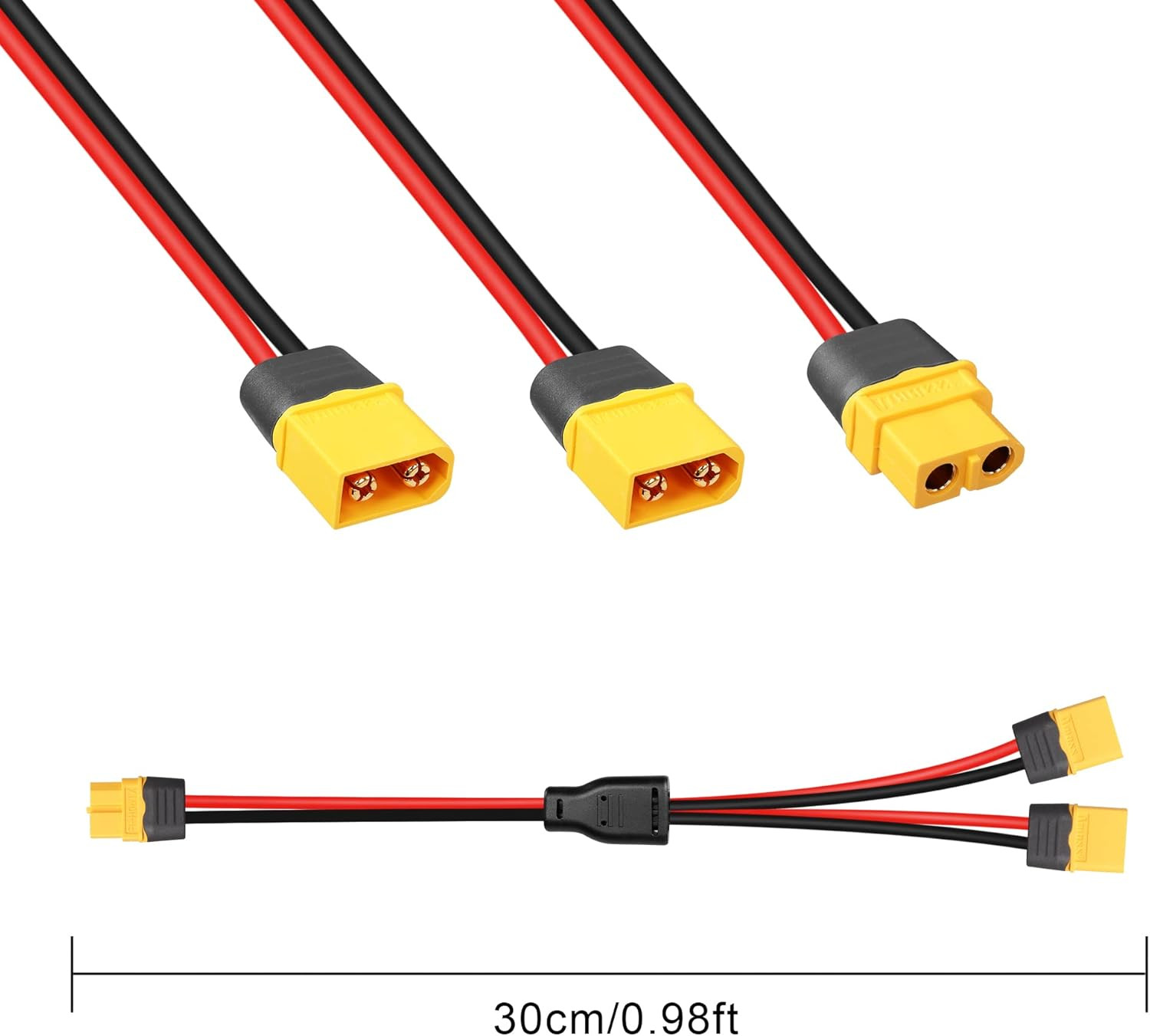 GINTOOYUN XT60 Y Splitter Extension Cable 12 AWG XT60 Female to Dual Male Connec