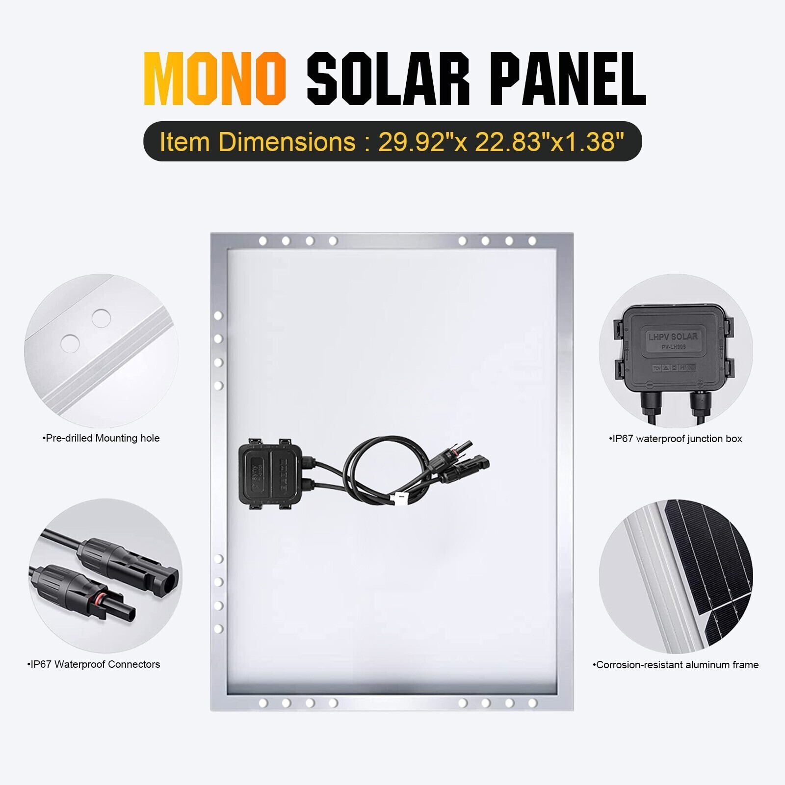 PFCTART 1400W Watt Monocrystalline Solar Panel 100W for Home Off Grid RV Marine