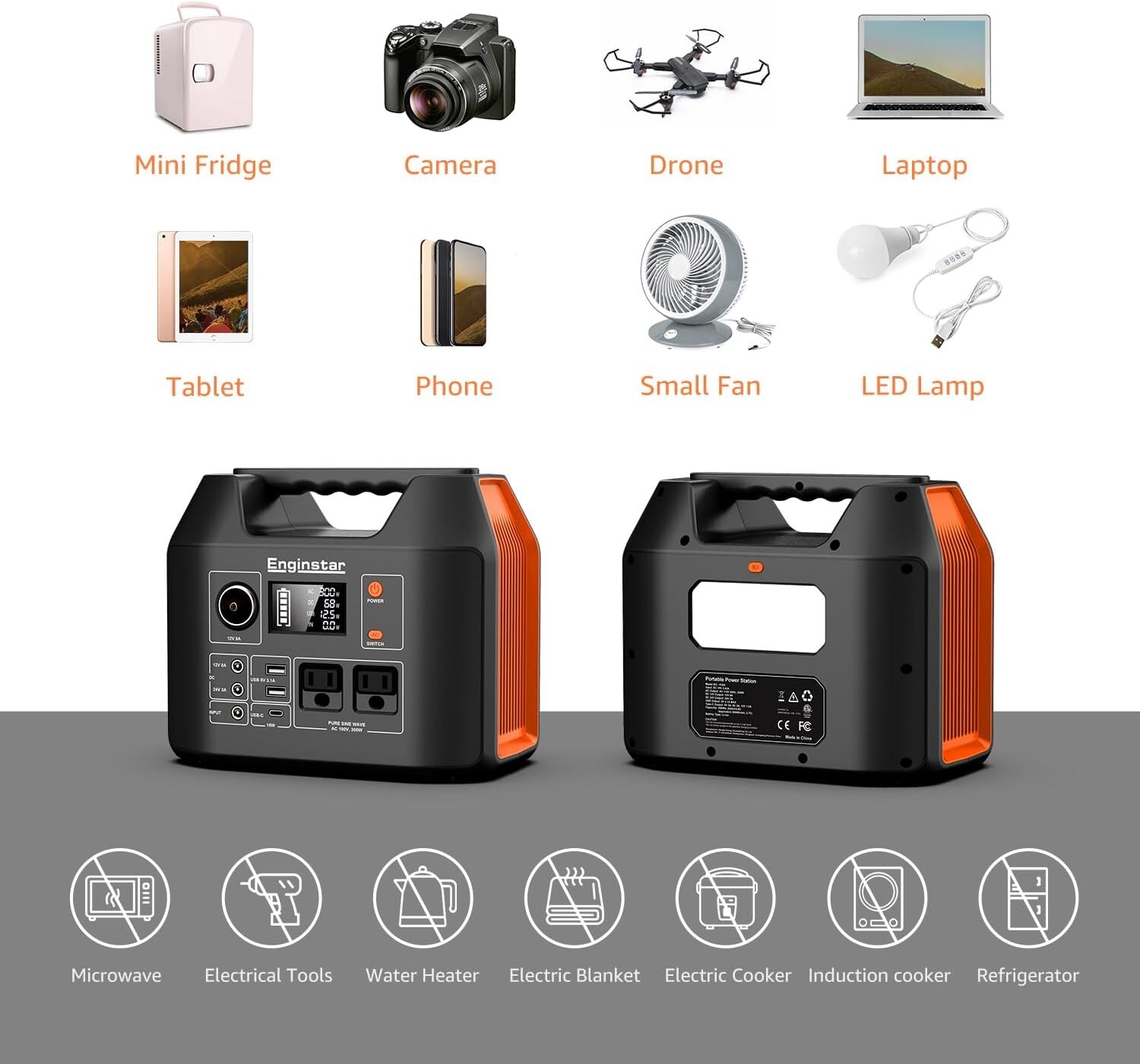 300W 296Wh Battery Bank with 110V Pure Sine Wave AC Outlet for Outdoors Camping