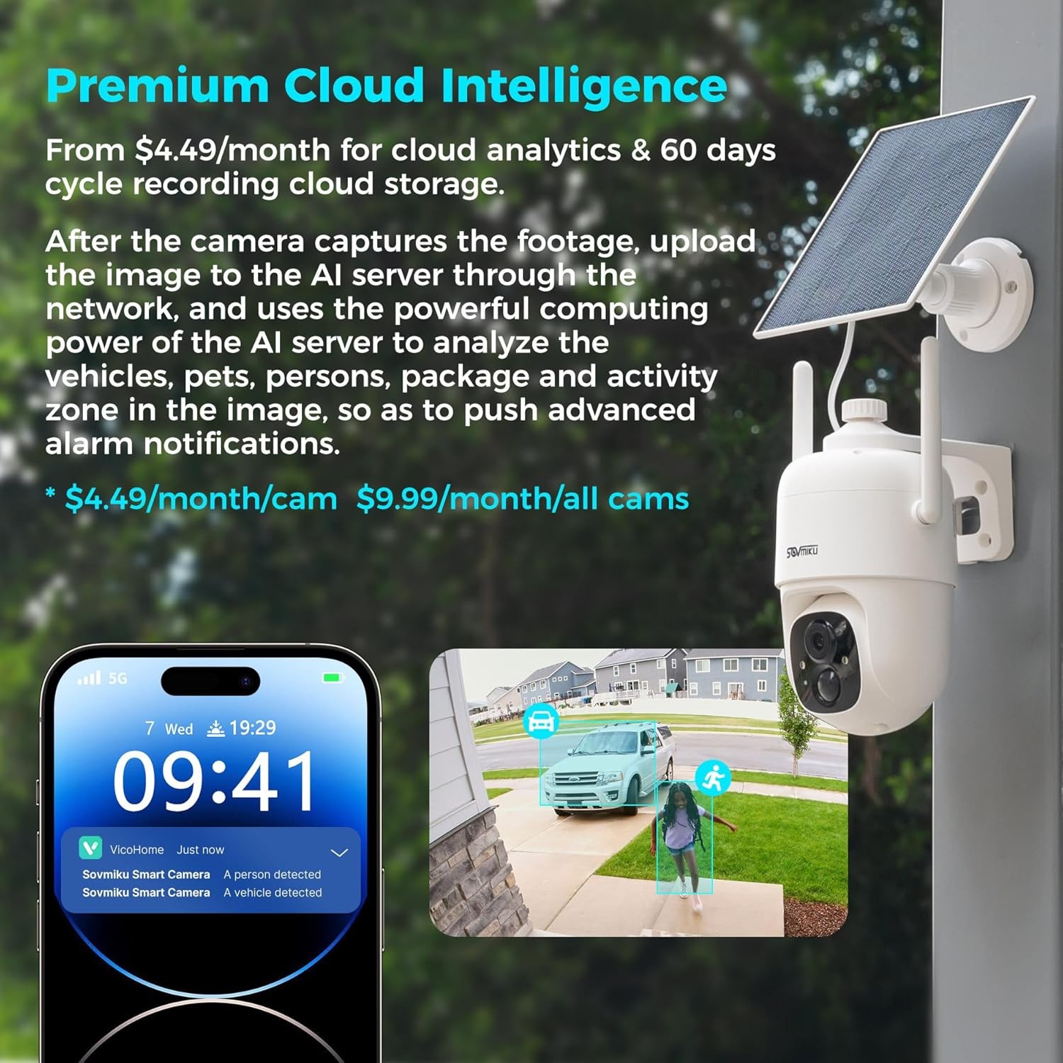 SOVMIKU 2CQ1 AI 2K Solar Security Camera Wireless Outdoor, Battery Powered,Two W