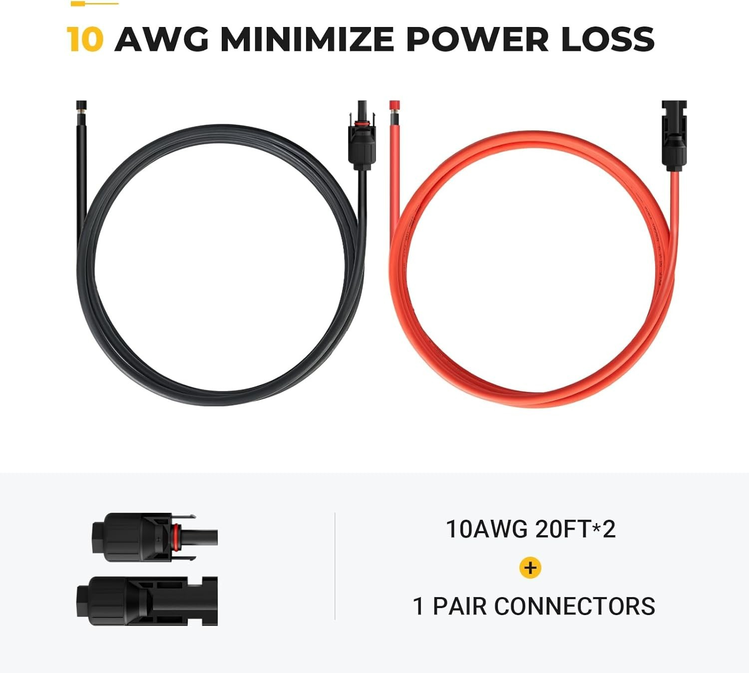 Complete Solar Kit: 20FT 10AWG Solar Extension Cable with Extra Connectors