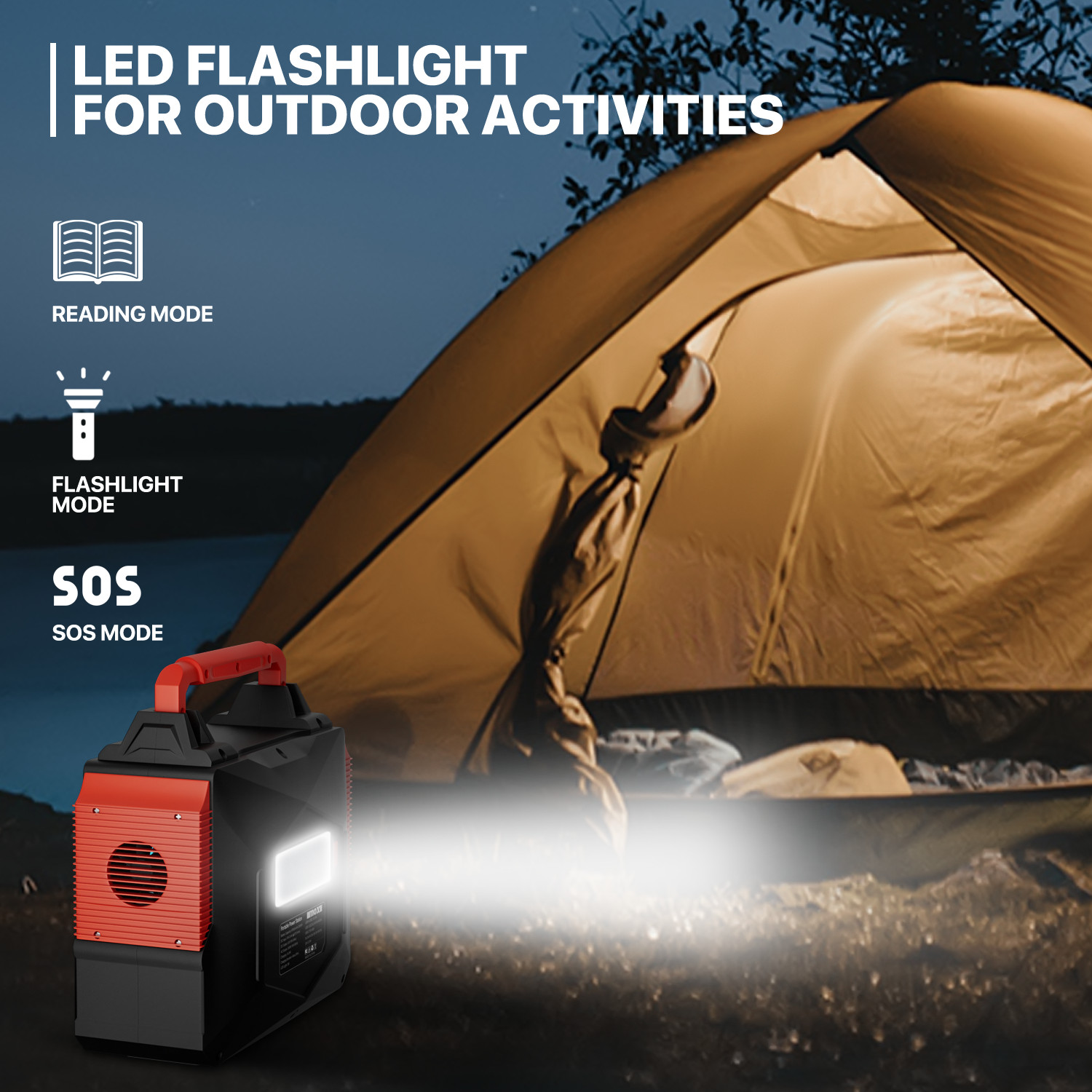 [PORTABLE POWER STATION+FOLDABLE SOLAR PANEL]Camping Solar Generator w/LED Light