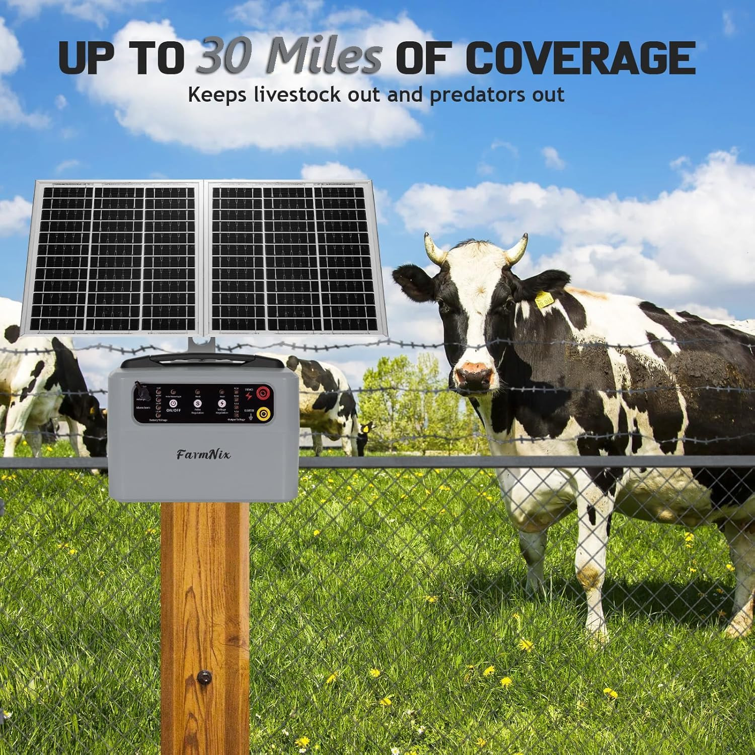 15W Solar Fence Charger,6-12Kv Adjustable Output Solar Charger,1.5J,30 Miles Ran
