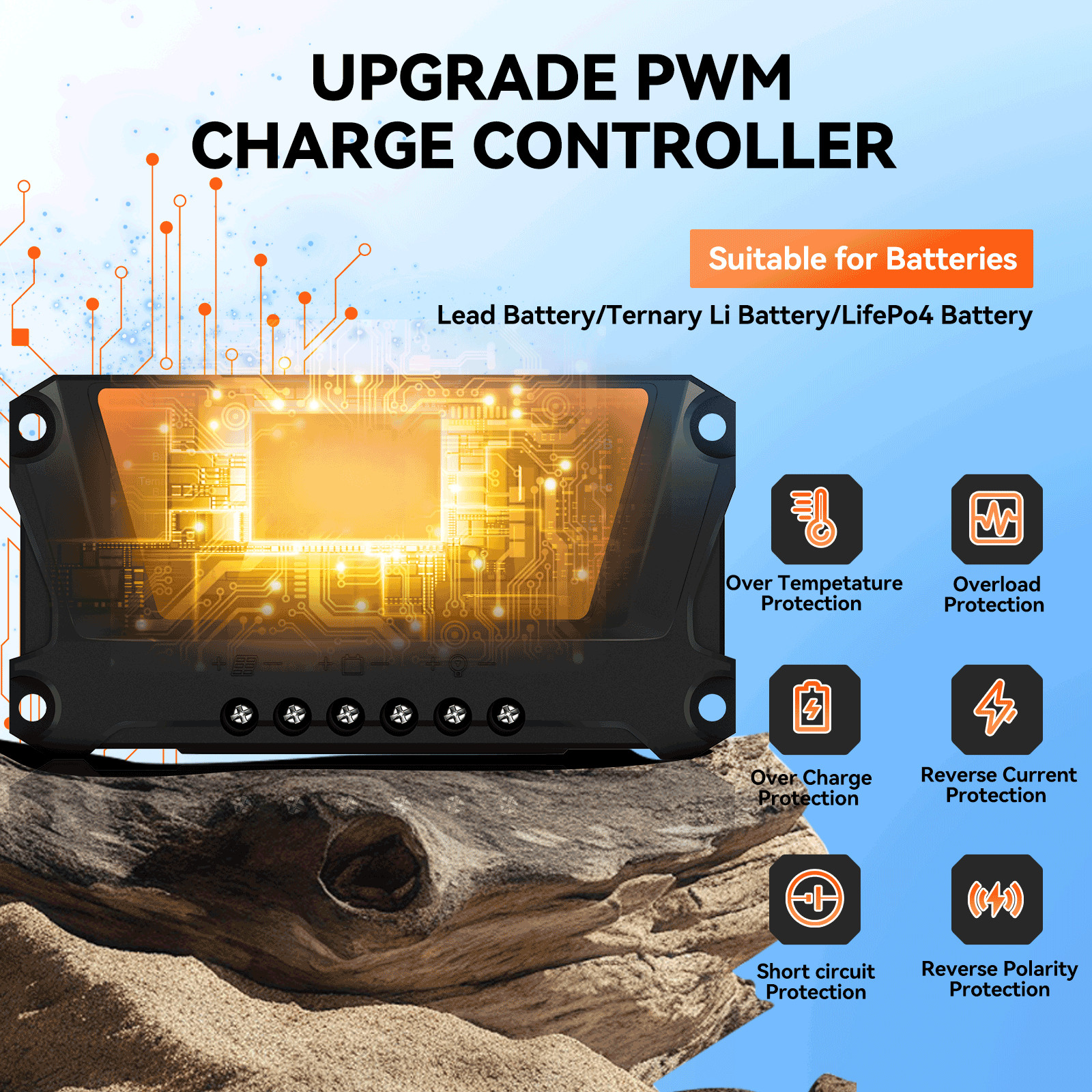 30 Solar Panel Battery Charge Controller 12V/24V USB Type-C Auto Regulator LCD