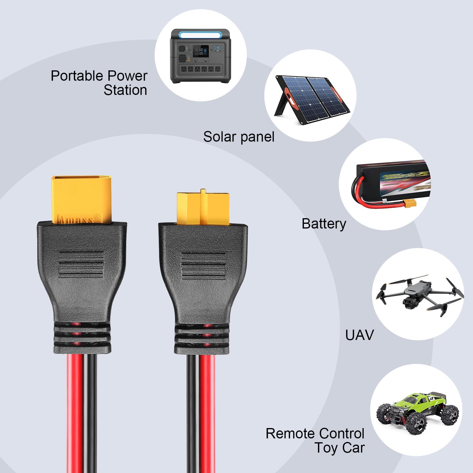 XT60 Y Splitter Cable 12AWG XT60 1 Male to 3 Female Parallel Connector Adapte…