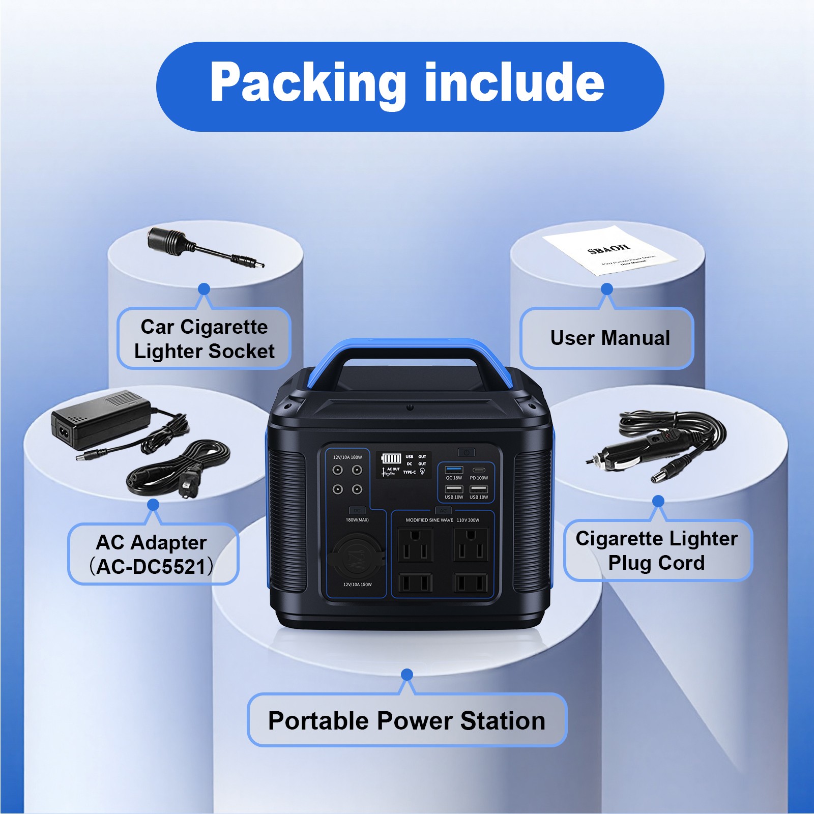 300W Portable Power Station 296Wh 80000mAh Lithium Battery Generator Solar RV