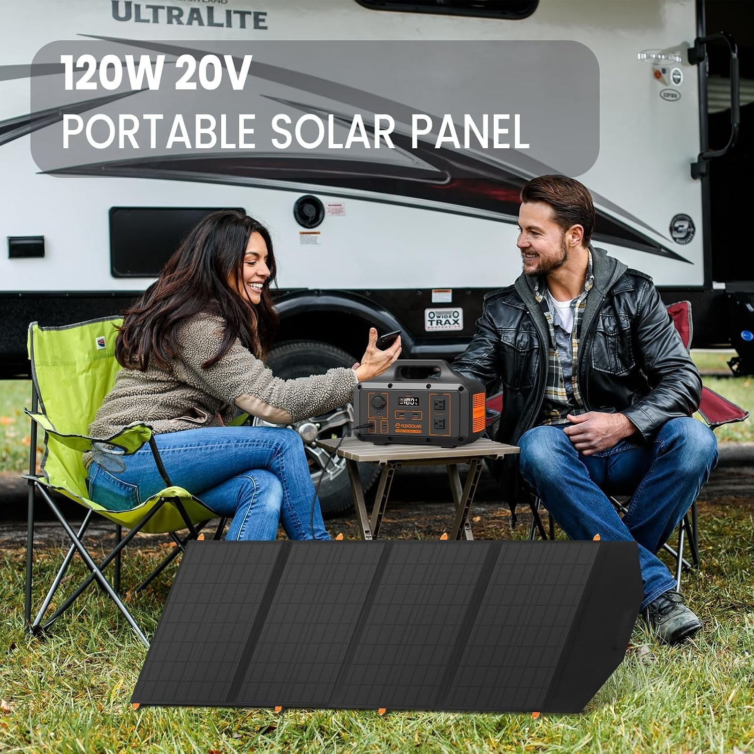 FlexSolar 120W Portable Solar Panel IP67 Waterproof USB C DC Output