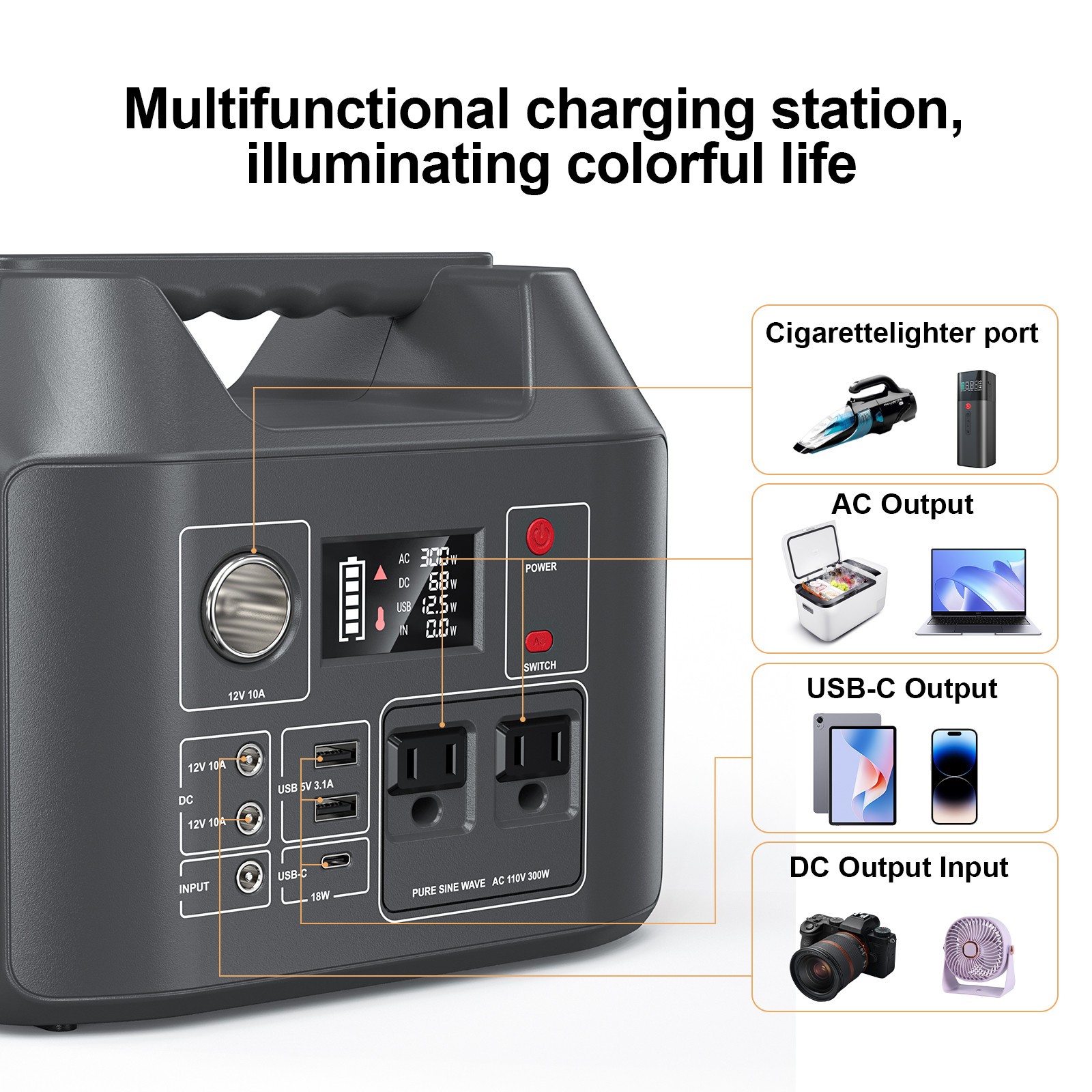 300W Portable Power Station 296Wh Camping Charger Battery Pack Solar Generator