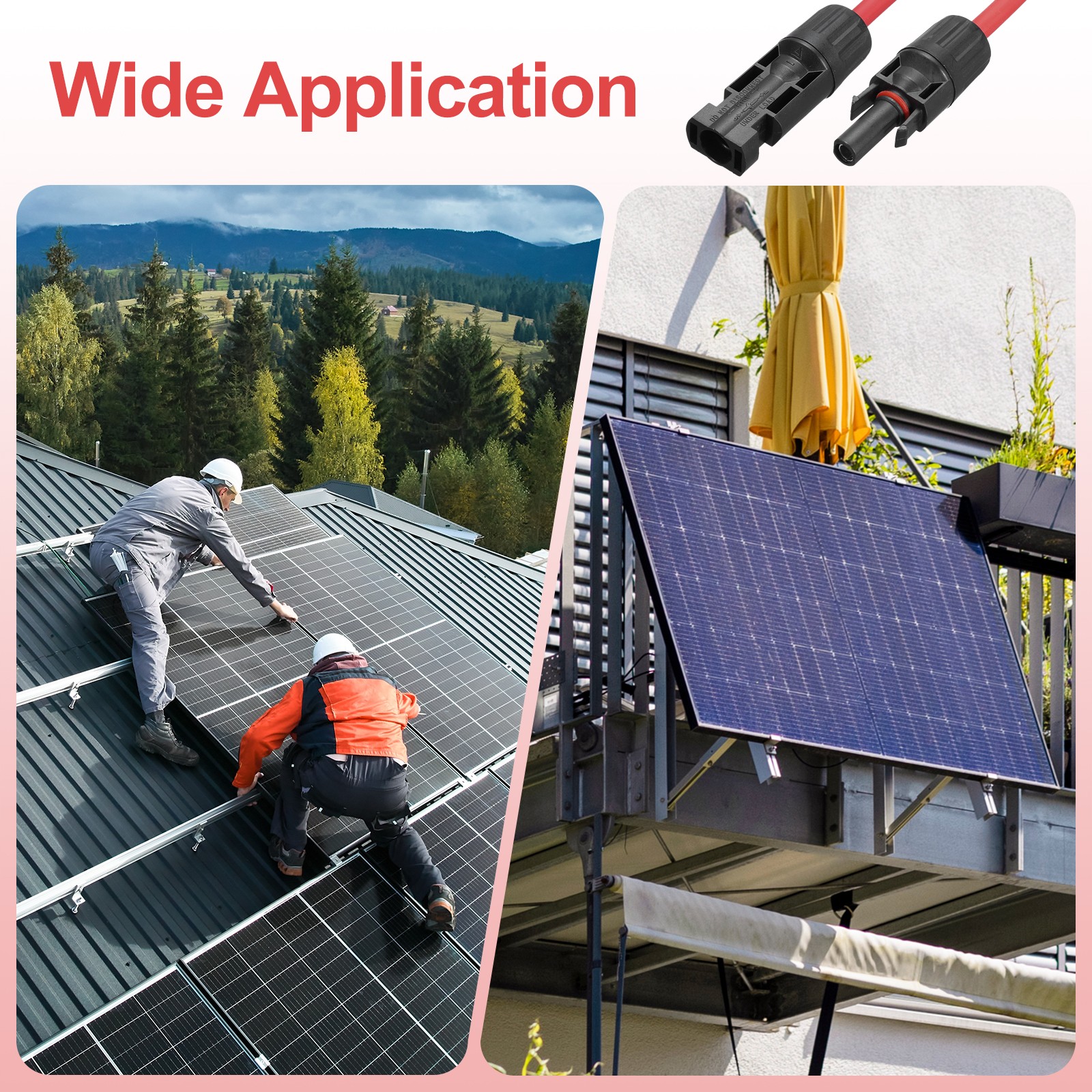Solar Panel Connector Y Branch 2 to 1 Solar Panel Splitter 1Set, Red Black