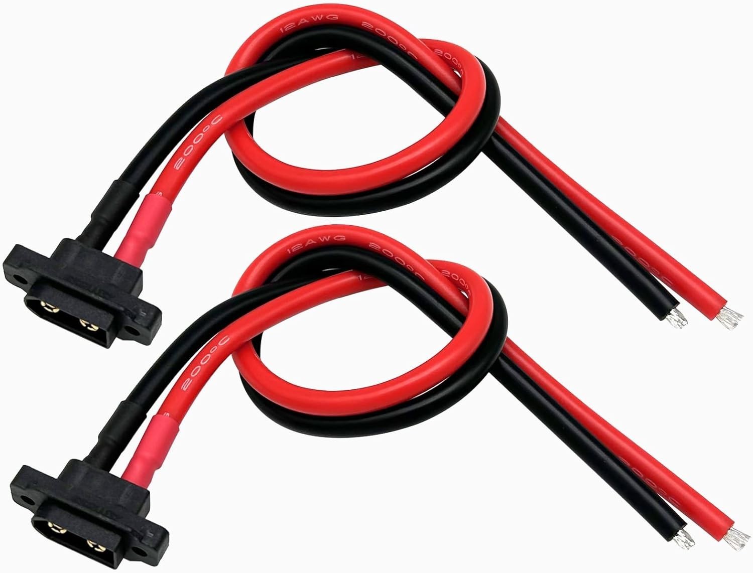 XT60 Male Pigtail Cable Panel Mount Connector 30cm 12AWG 2PCS