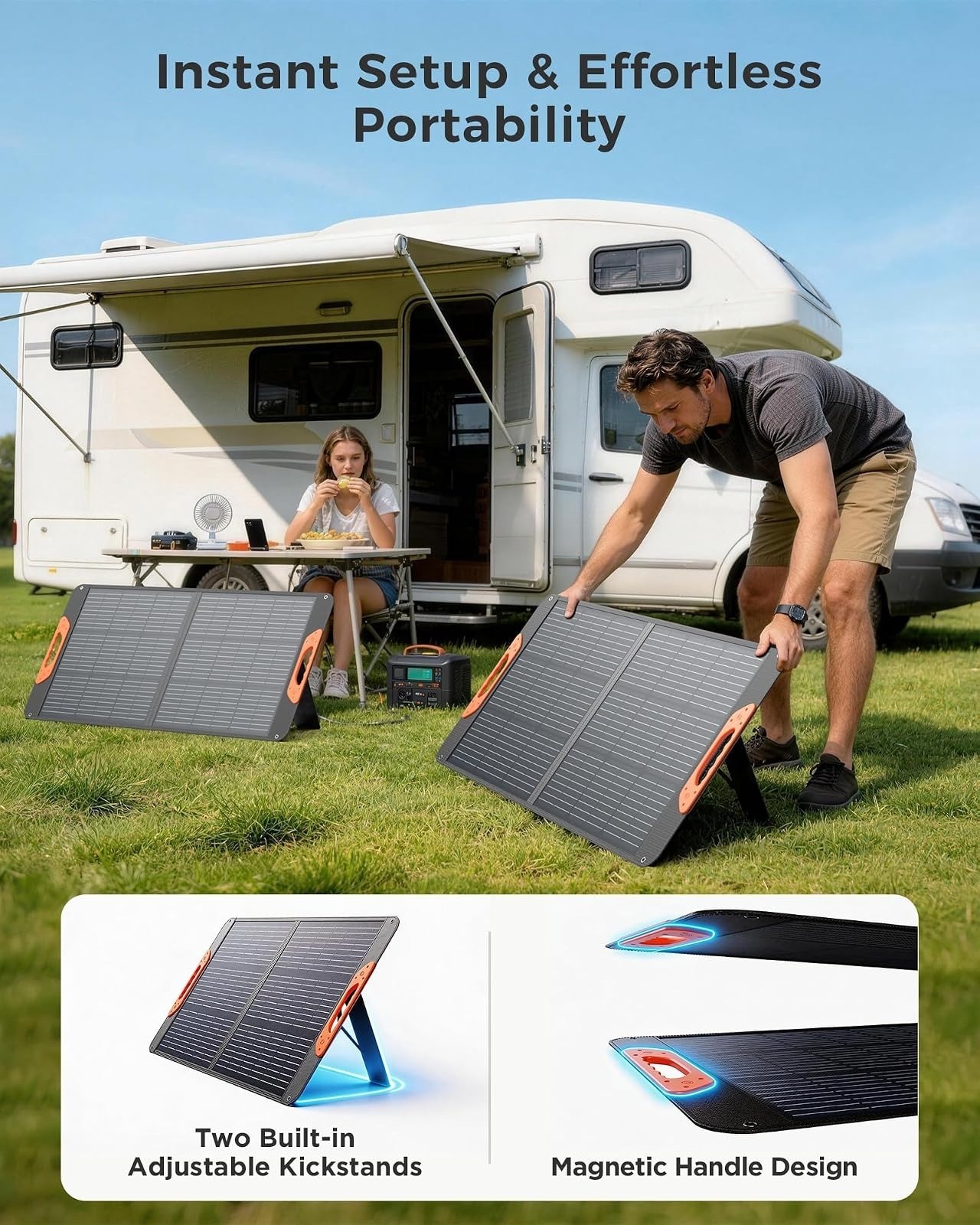ZOUPW 100W Portable Solar Panel, Monocrystalline, IP67 Waterproof