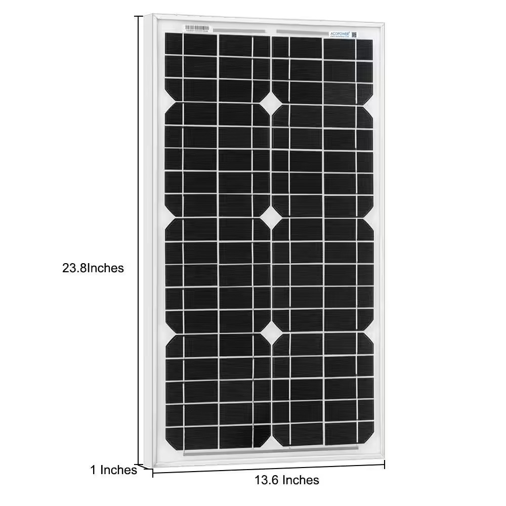 30-Watt 12-Volt Mono Solar Panel, Compatible with Portable Chest Fridge Freezer