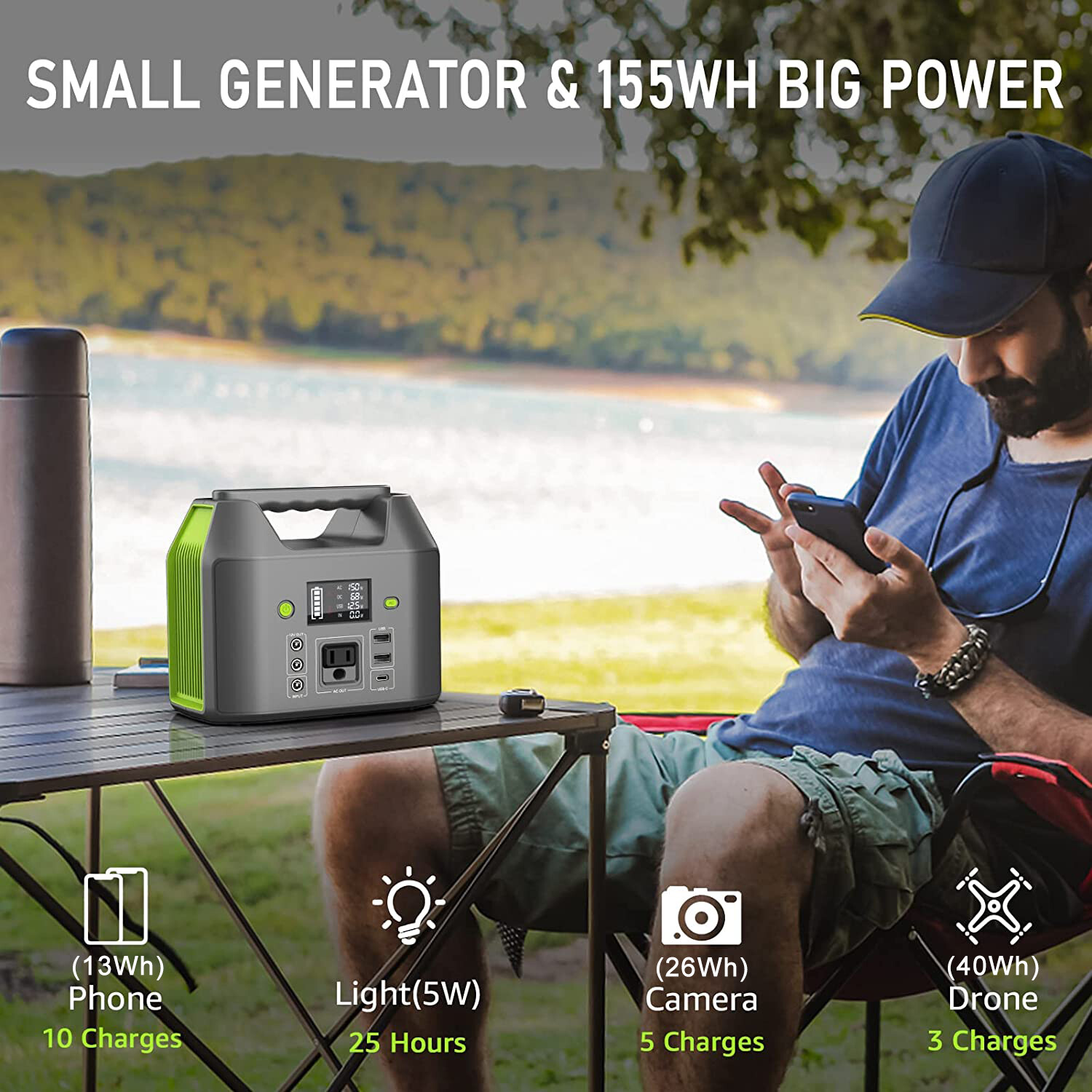 Portable Power Station 150W 155Wh Lithium Battery Bank Camping Solar Generator