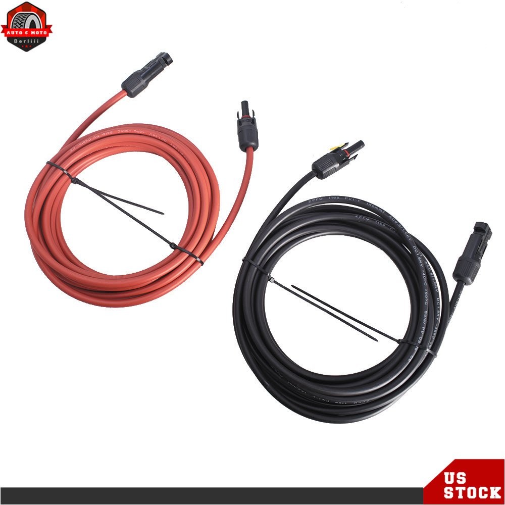 1 Pair Black + Red Solar Panel Extension Cable Wire Connector 12/10 AWG New