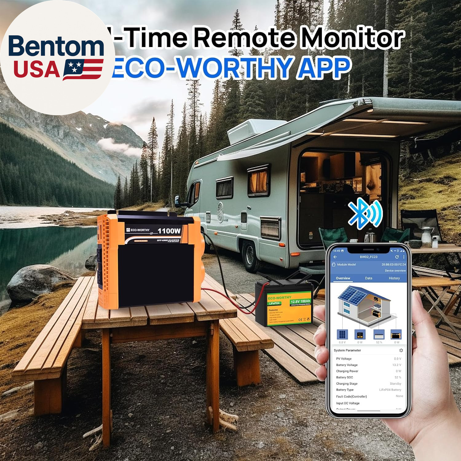 200 Watt 12V Complete Solar Panel Starter Kit for RV off Grid with Battery and I