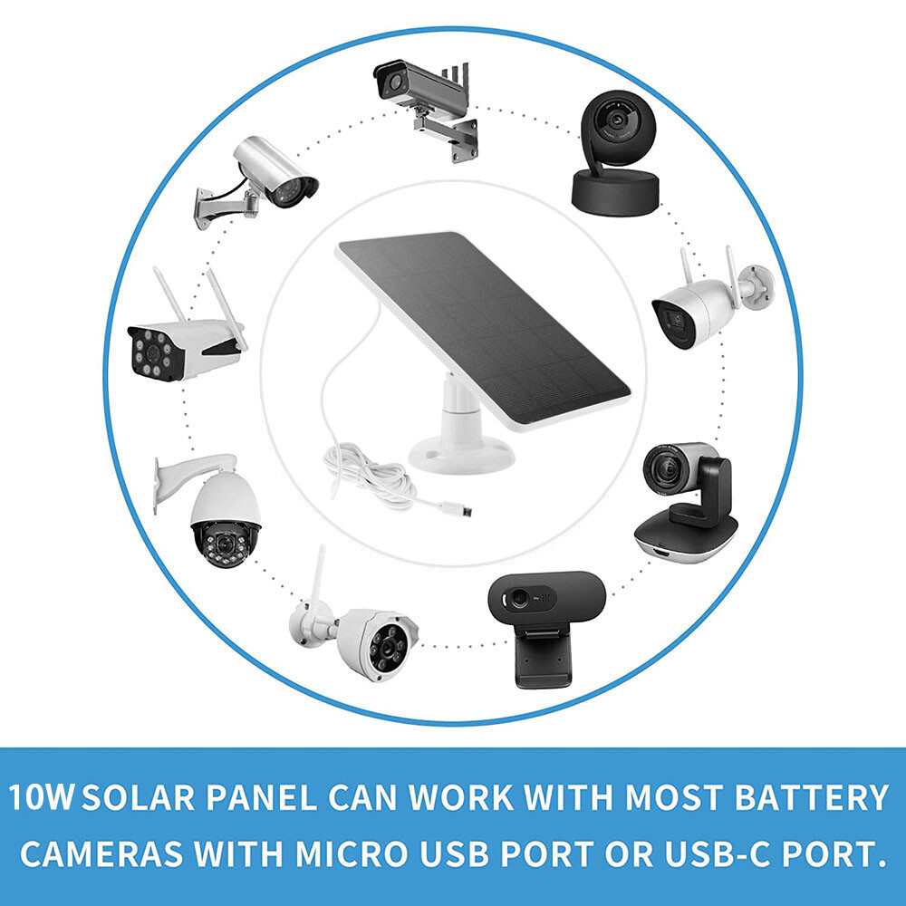 10W Solar Panel for Security Camera Light Stand USB Charging Waterproof Outdoor