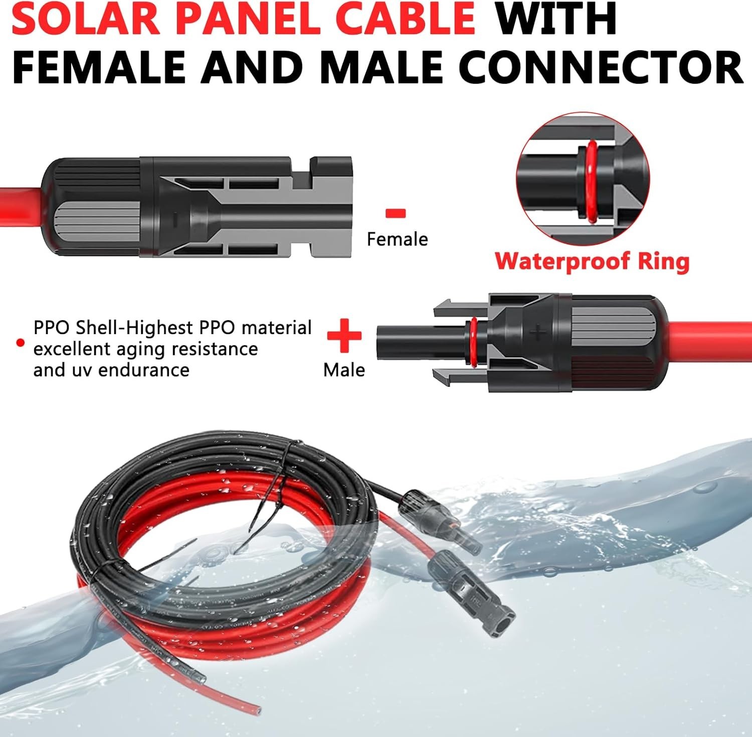 10AWG 30ft Waterproof Solar Cable for RV & Photovoltaic Systems – Easy Connect