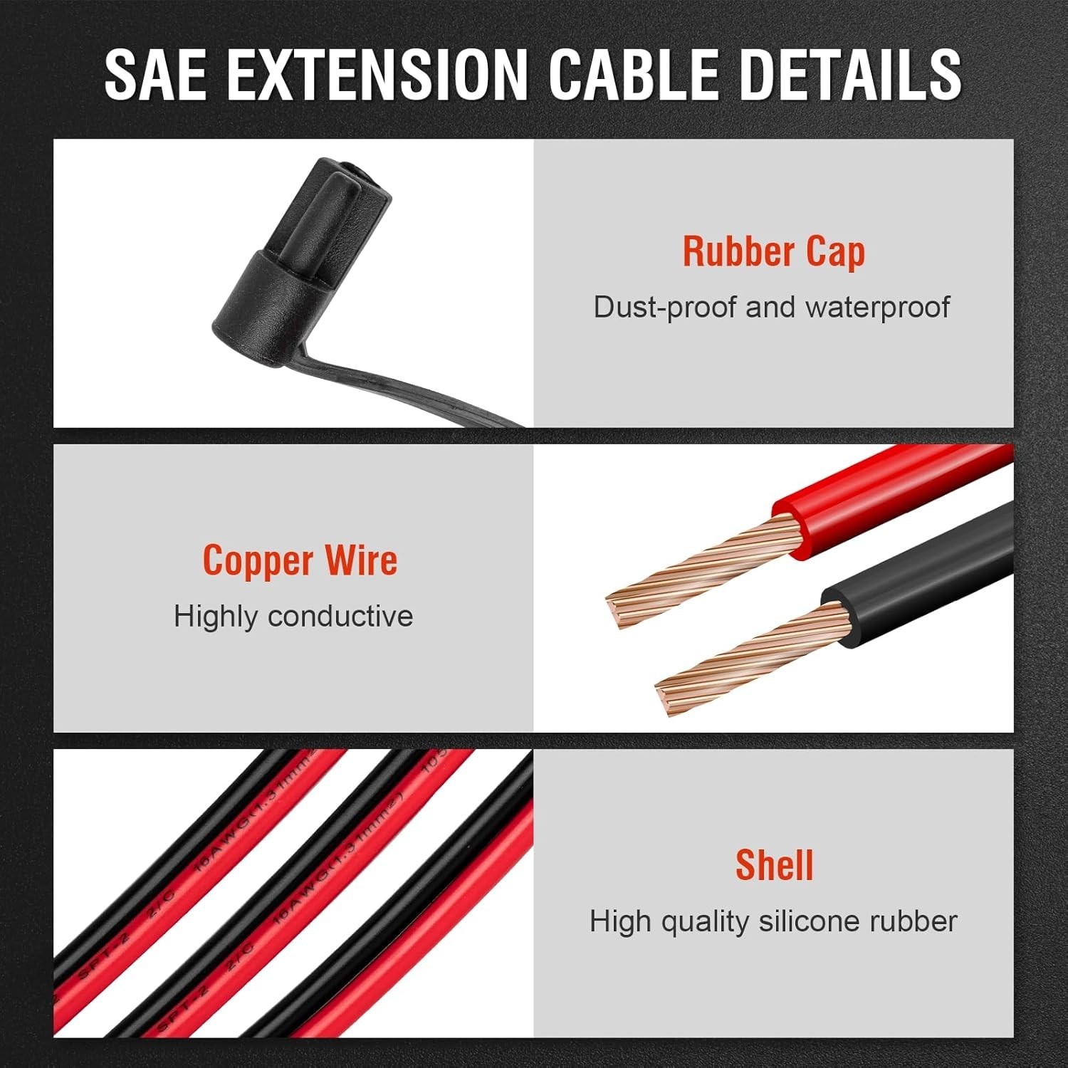 12FT Extension Cable 16AWG Quick Disconnect Connector for Automotive Solar Panel
