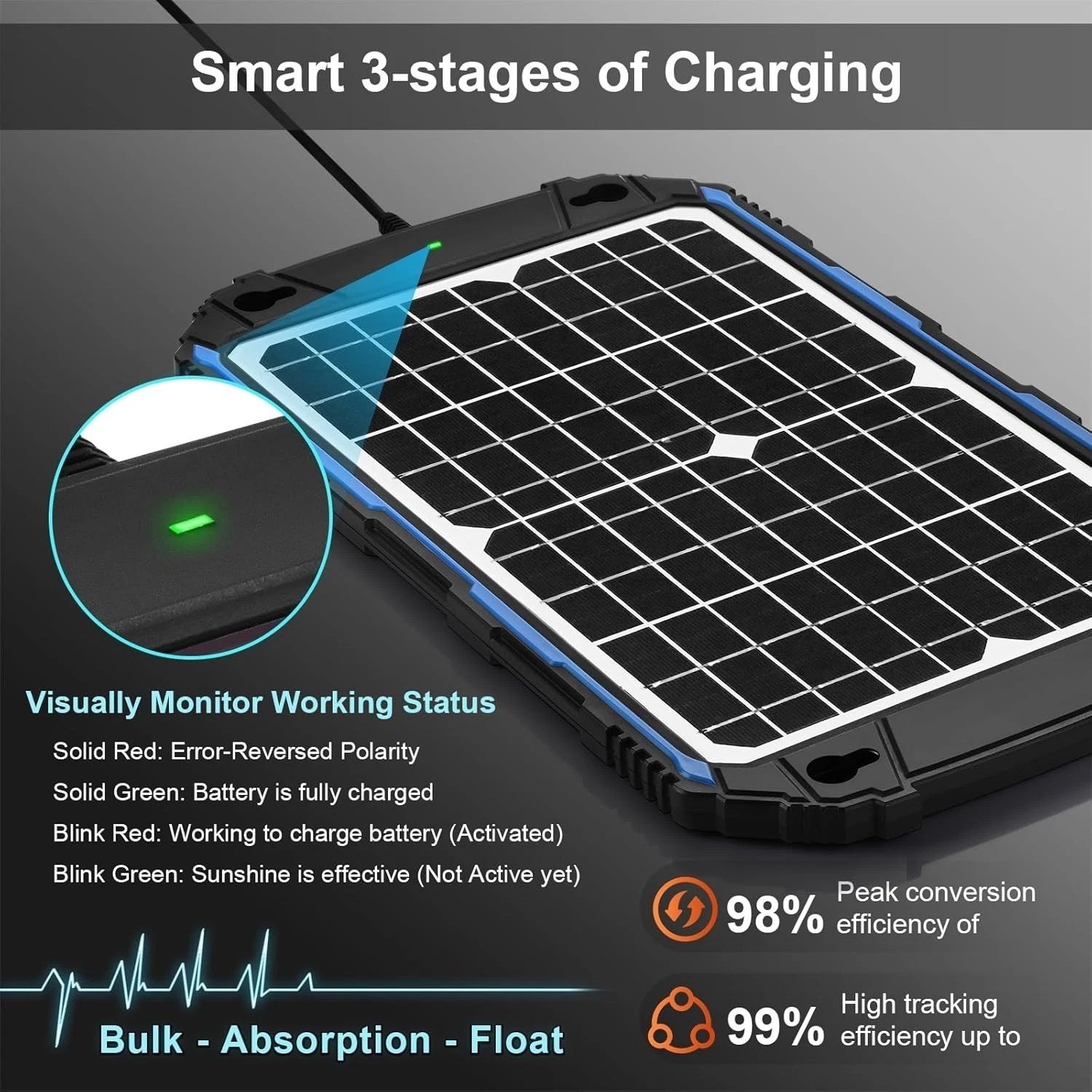 Waterproof 12W 12V Solar Battery Charger & Maintainer Pro, Built-in UltraSmar…