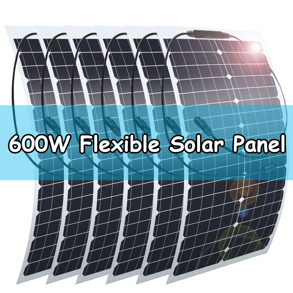 600W Watt 12V Portable Flexible Solar Panel Kit RV Boat Camping Off-Grid Rooftop