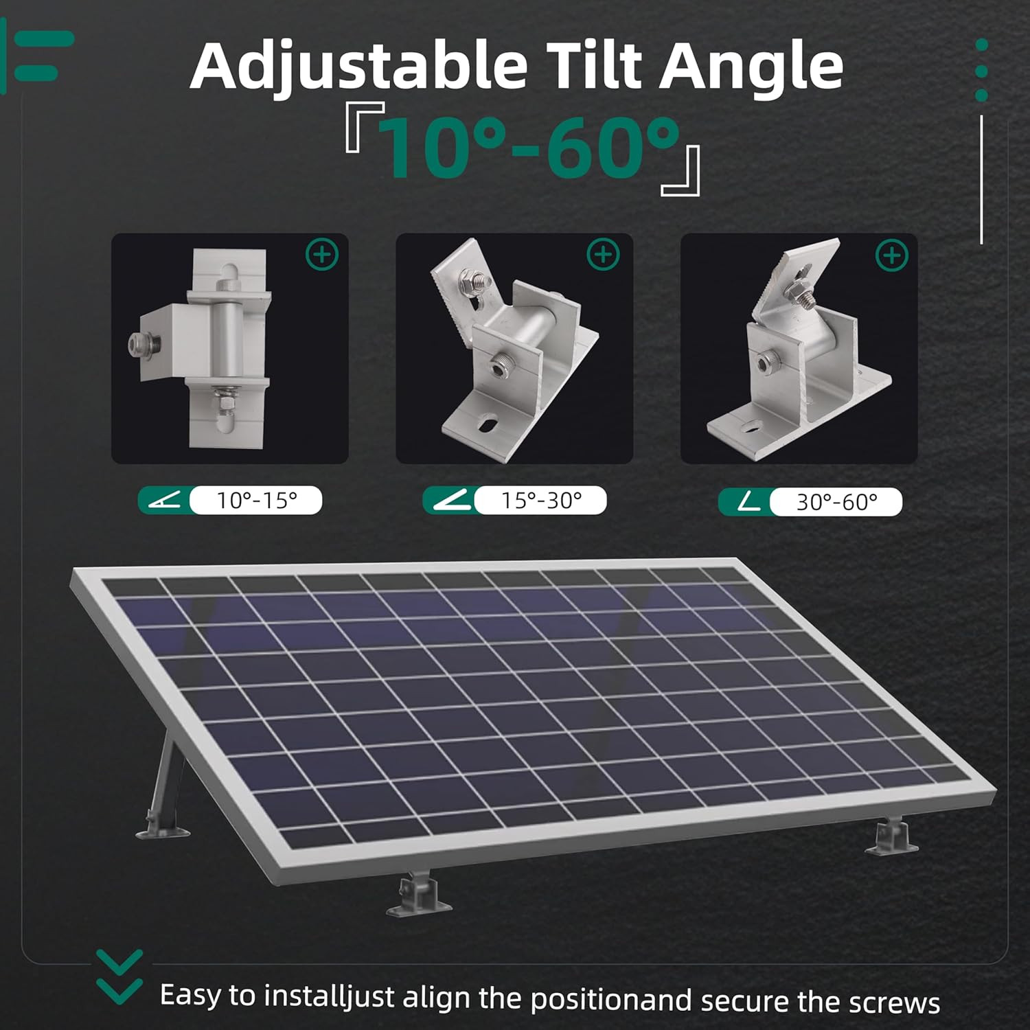 4 Pack Adjustable Solar Panel Tilt Mount Bracket Base, Tilt Angle 10°-60° Flat R