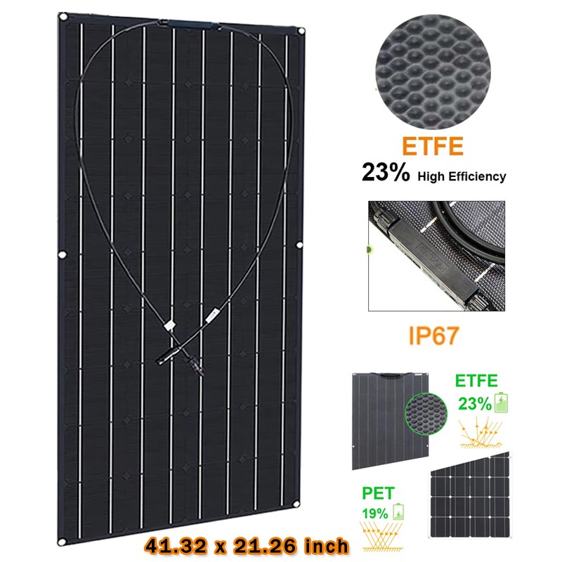 200 Watt Flexible ETFE Mono Solar Panel 18V 12V Car Boat RV Home Rooftop Camping