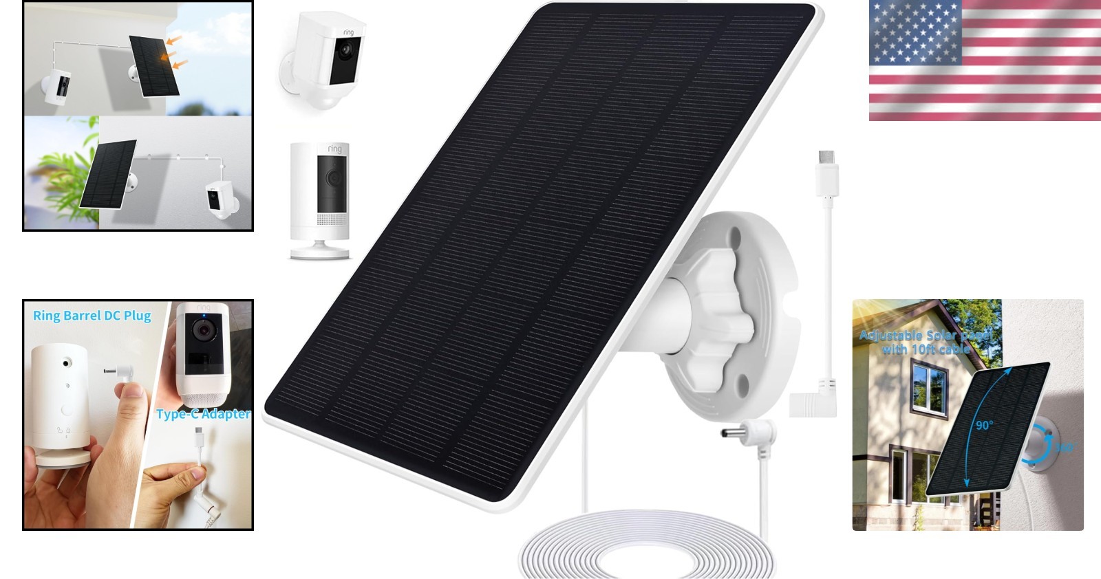 Ring Camera Solar Panel, Compatible with Ring Stick Up Cam Battery, Ring
