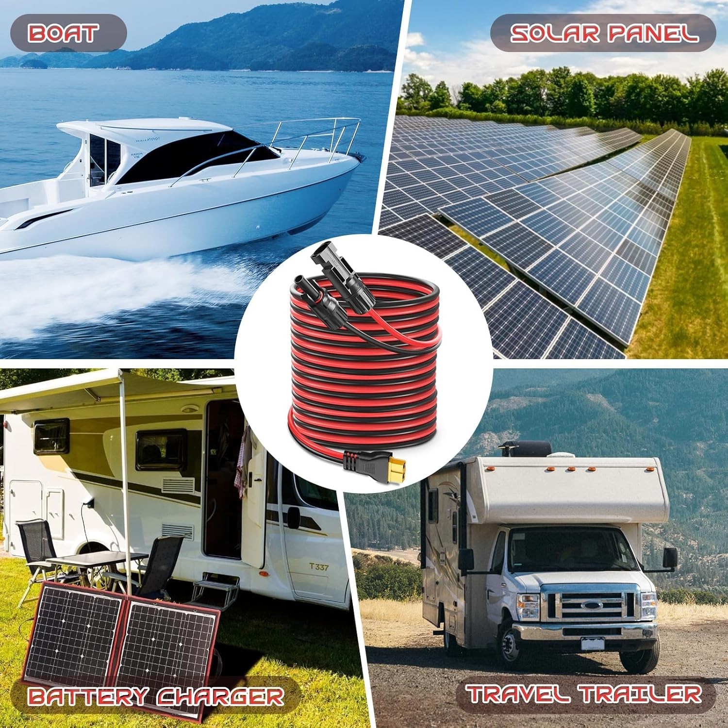 20FT 10AWG XT60 Solar Charging Cable, Solar Panel Connector to XT60 Extension…