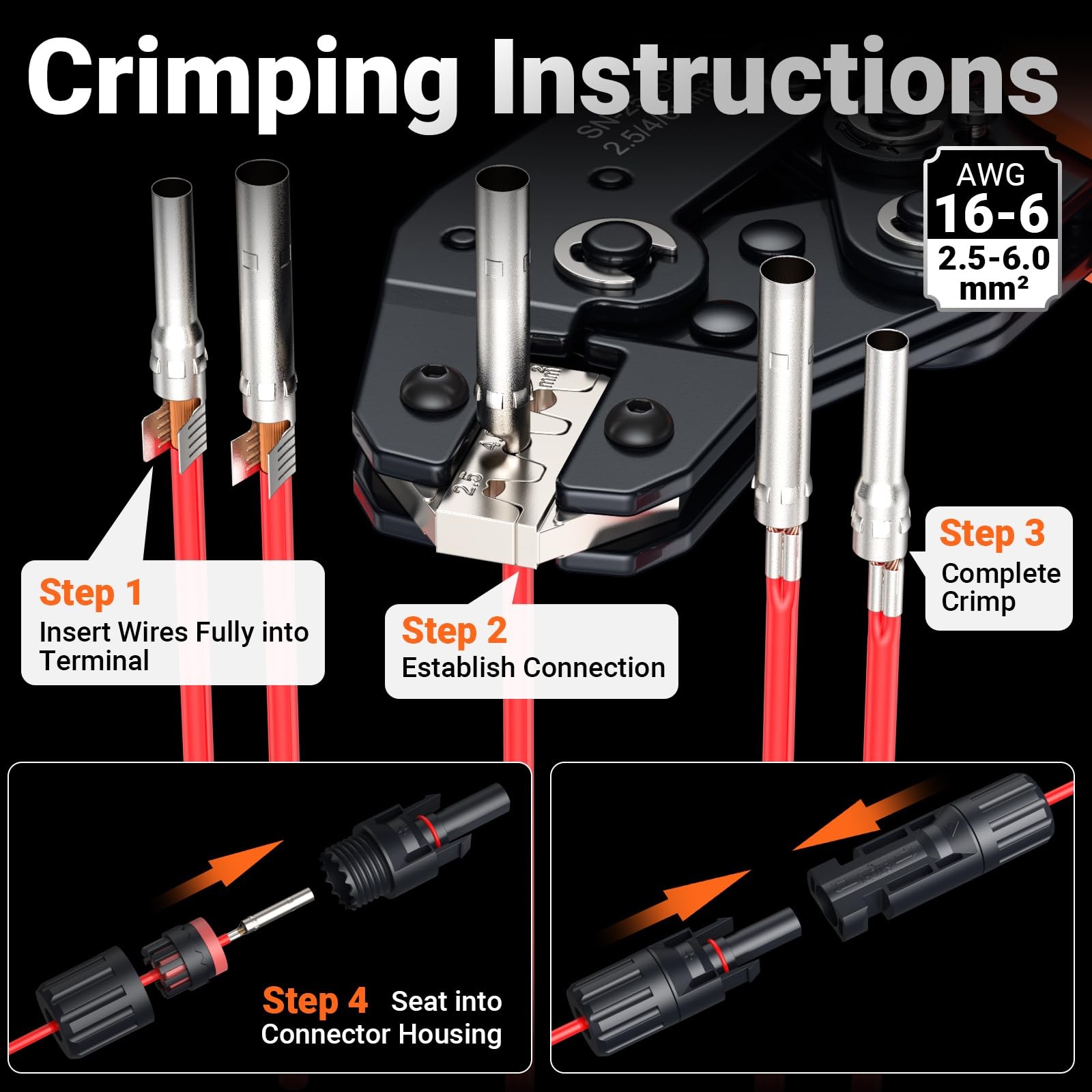 Solar Crimper Tool Kit, 10 Pairs MC4 Connectors & 2 Wrench, 1 Ratcheting Crim…