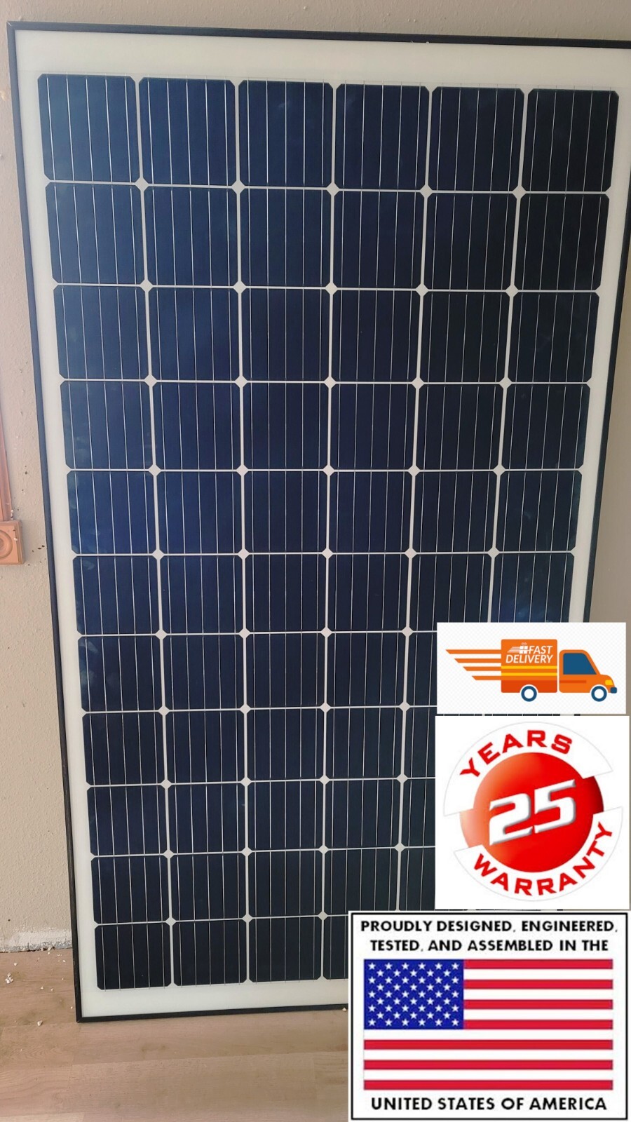 1- 375 W SOLAR PANEL 12 V AMERICAN MADE 22.7% CELLS PERFECT FOR NEW RV’S 20 amp