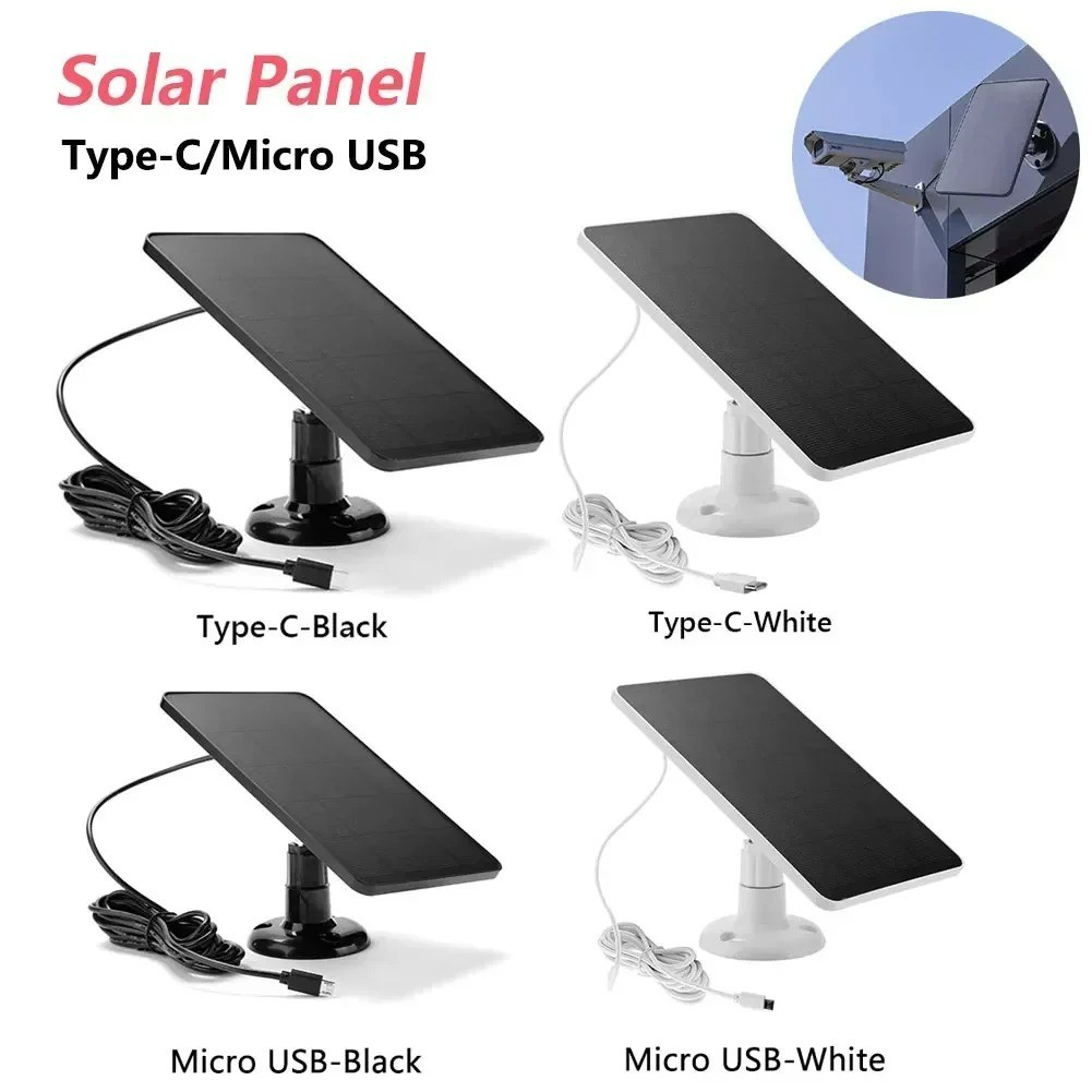 3W Solar Panel USB Type-C Waterproof Charger for Security Camera Doorbell