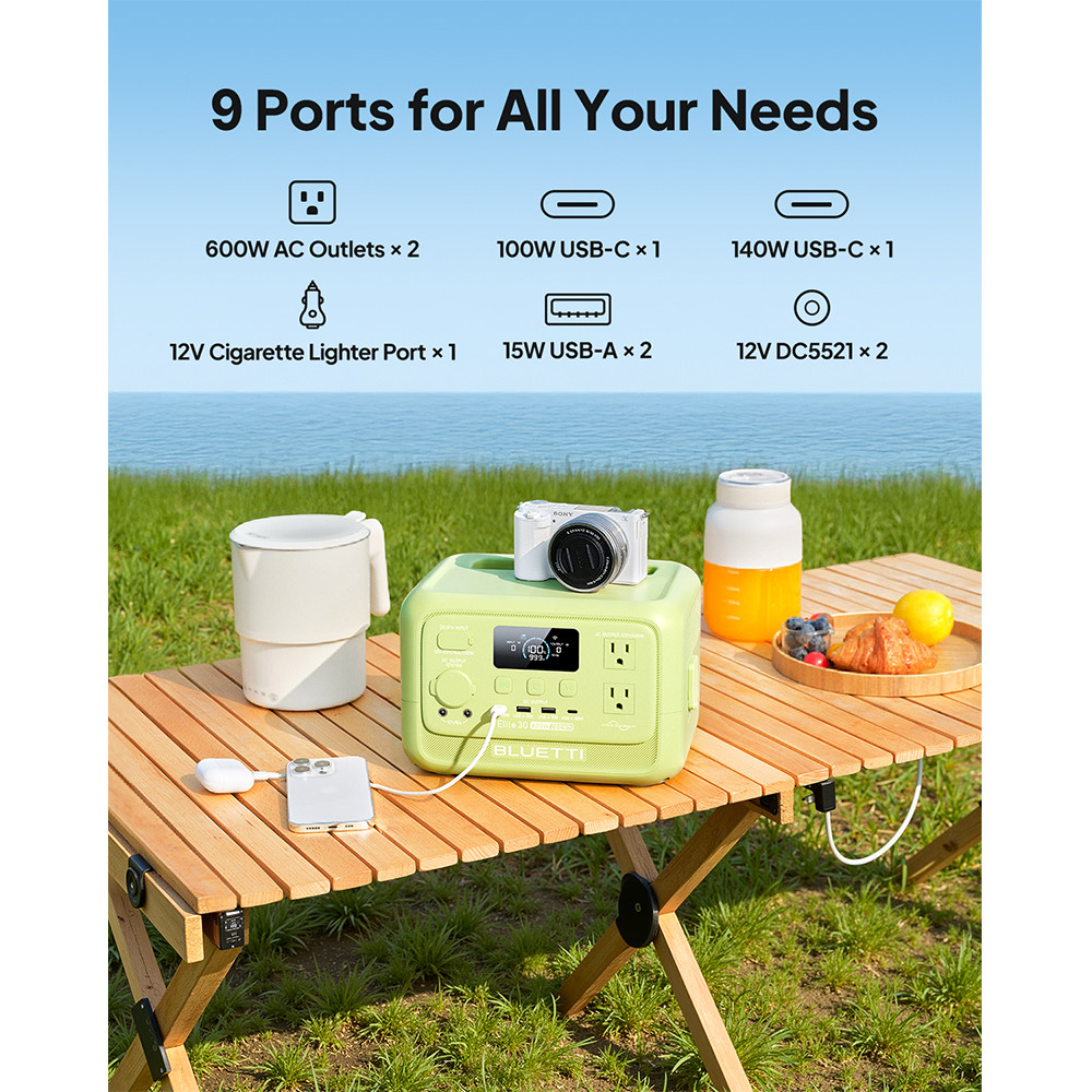 BLUETTI Elite 30 V2 288Wh 600W Portable Power Station Generator for Trip Backup