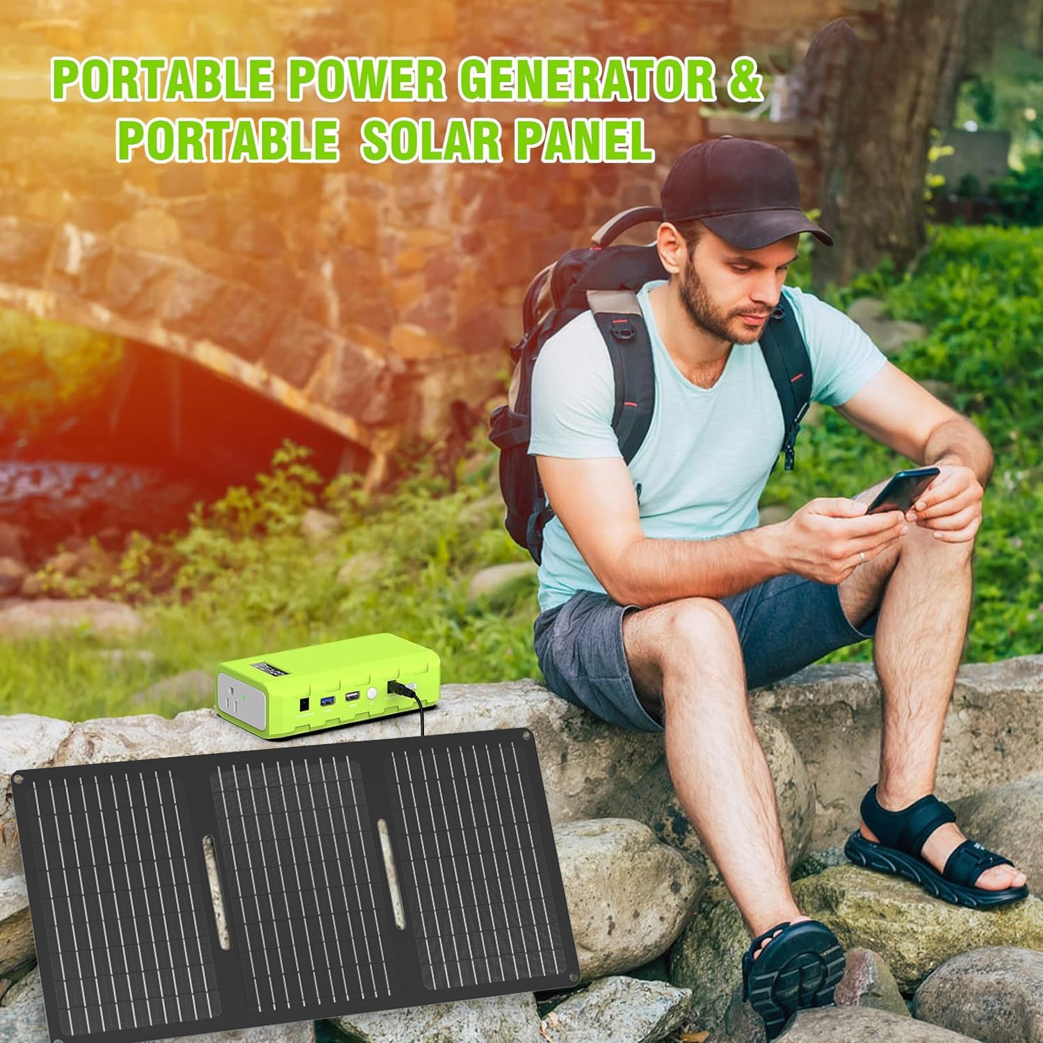Portable Power Bank Mini Solar Generator with 30W Solar Panel Kit for Camping