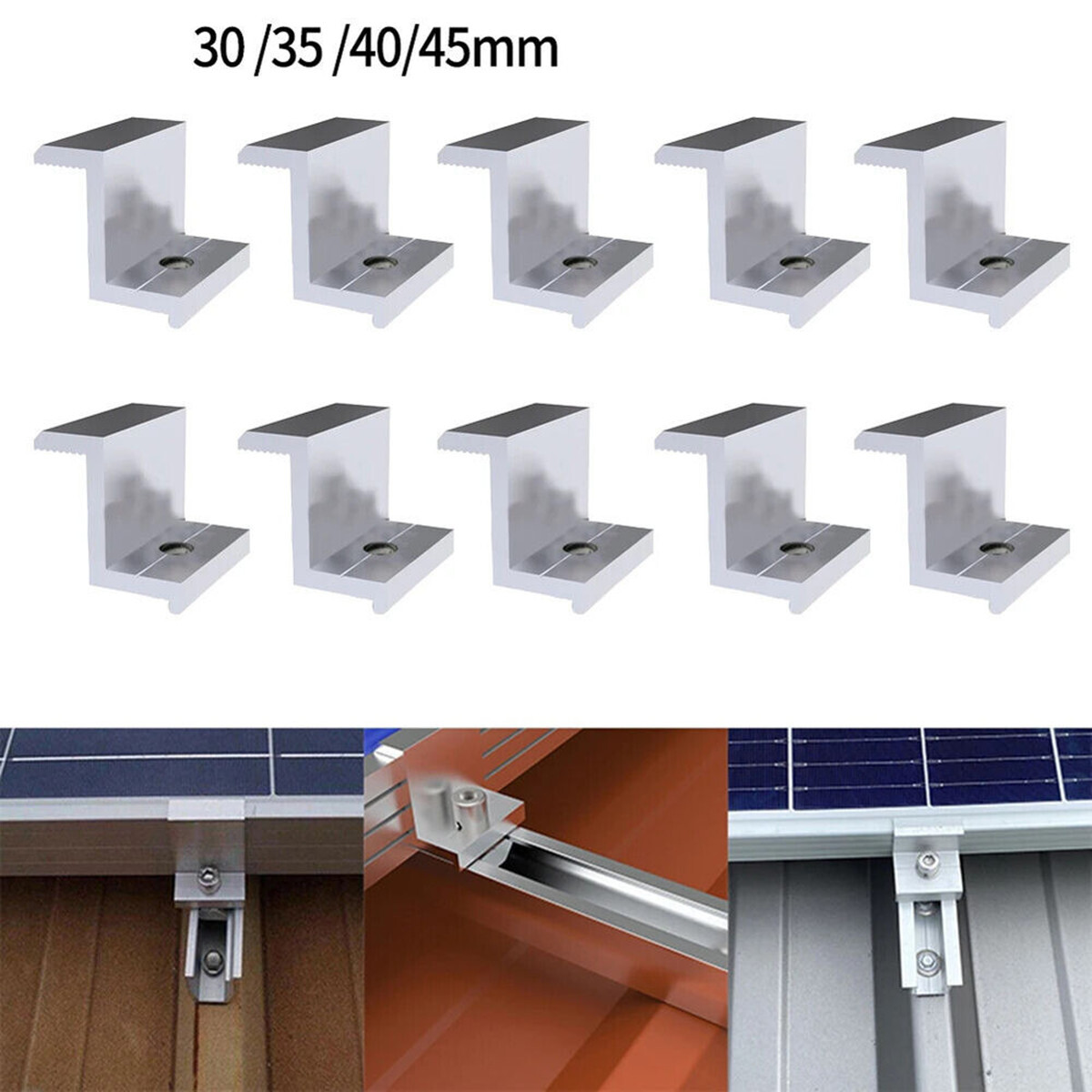 10Pcs Solar Panel End Clamps Solar Panel Z Bracket Aluminium Mounting