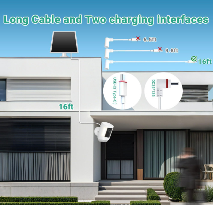 Solar Panel for Ring Camera Outdoor Wireless, Fast Charging 6W, 16ft Cable,White