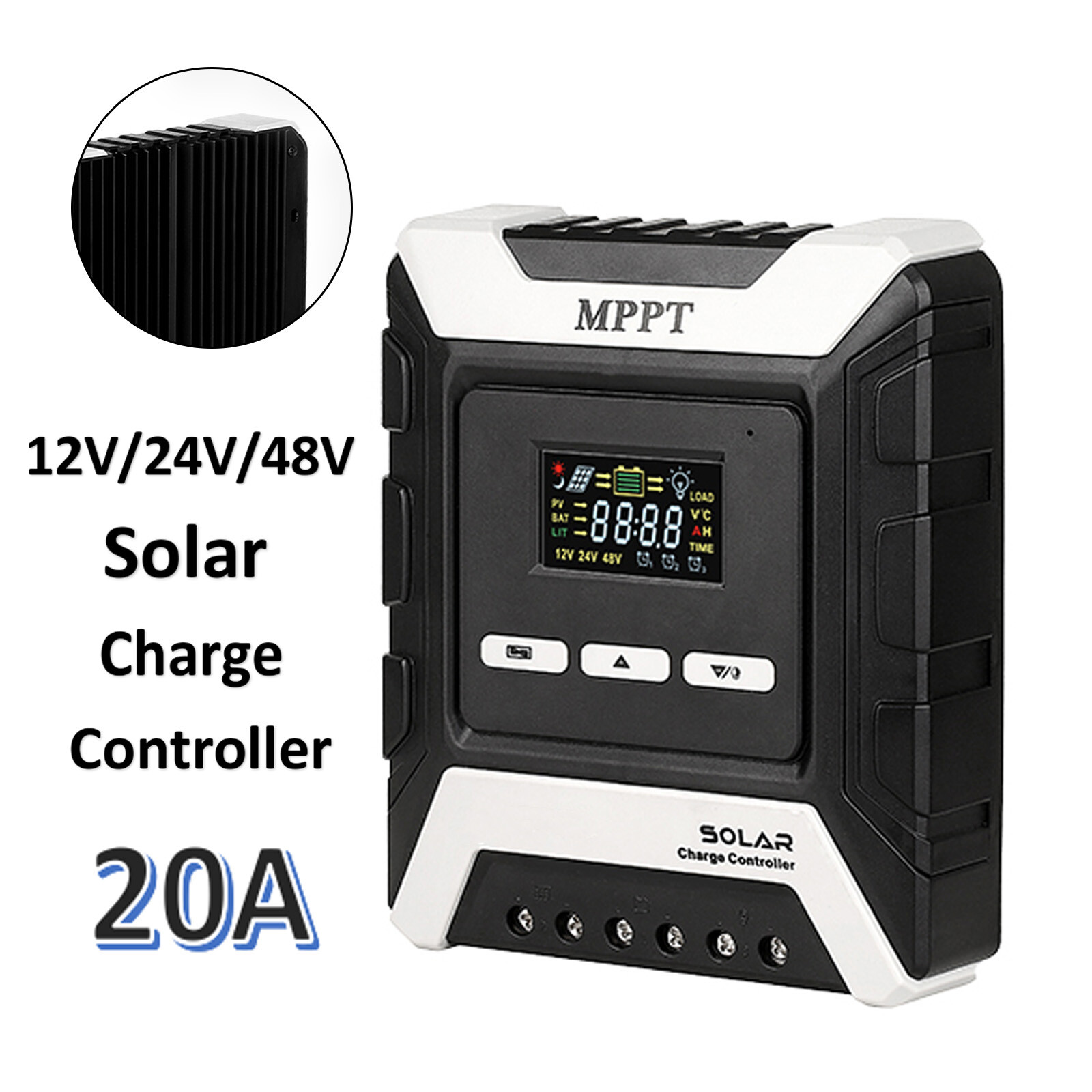 12/24/48V 20A MPPT Solar Charge Controller Panel Battery Regulator Dual USB E