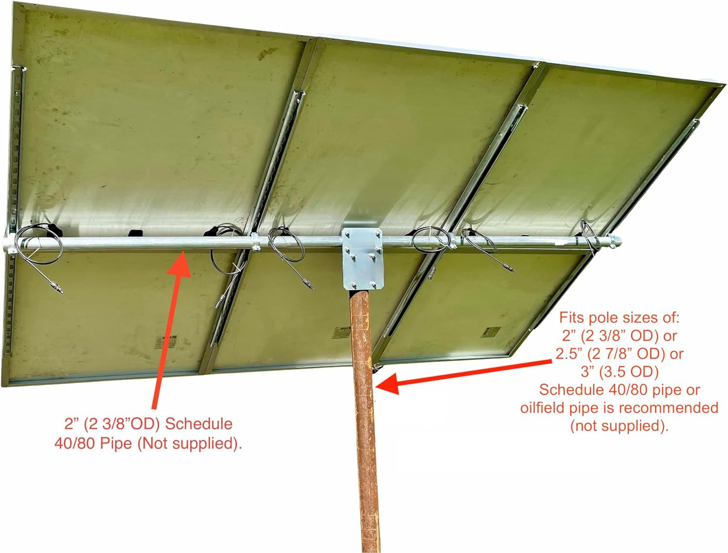 Solar Panel Array Top of Pole Ground Mount Bracket 2″ – 2.5″ – 3″ Pipe Universal