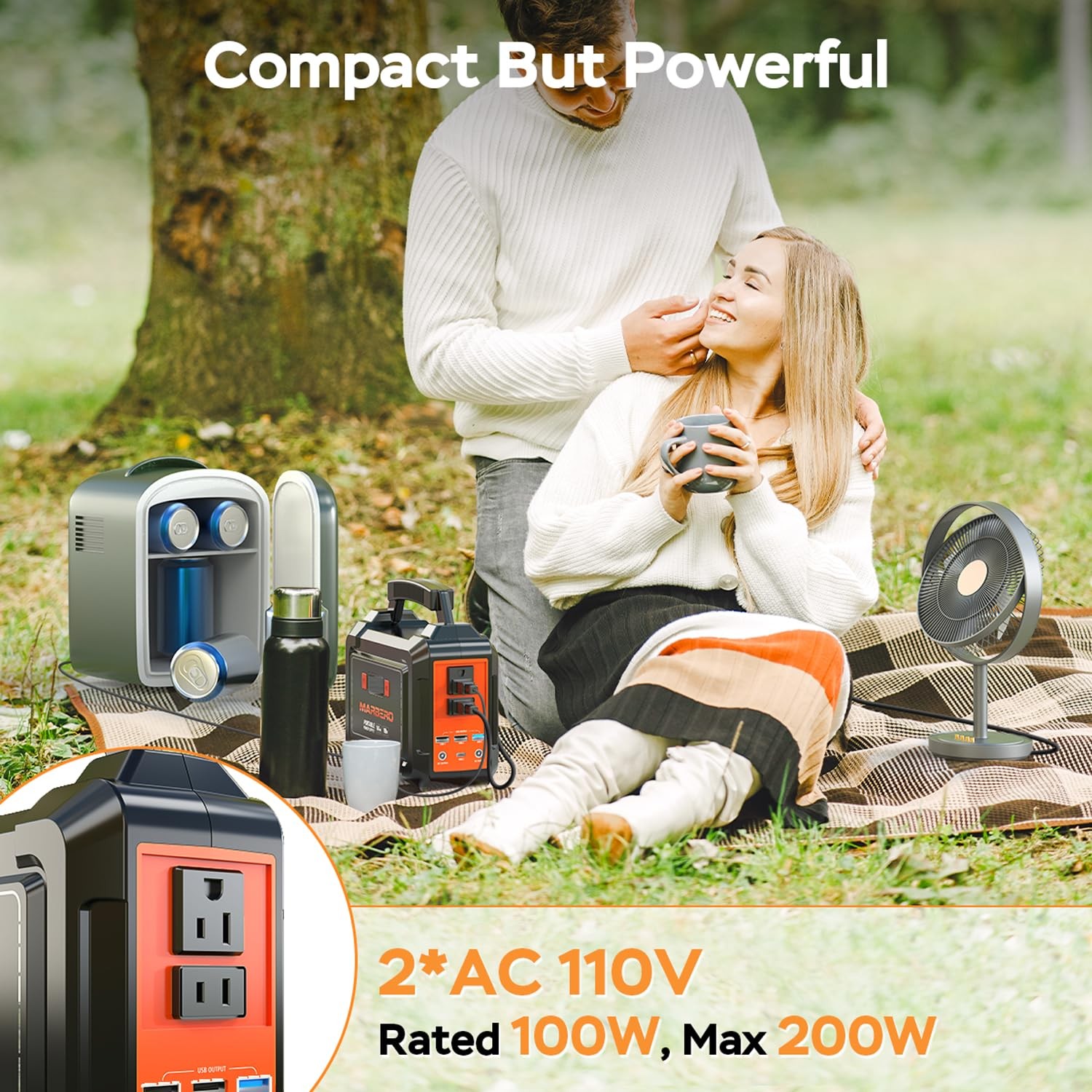 MARBERO Portable Power Station 100W Camping Solar Generator 162.8Wh Power Ban…