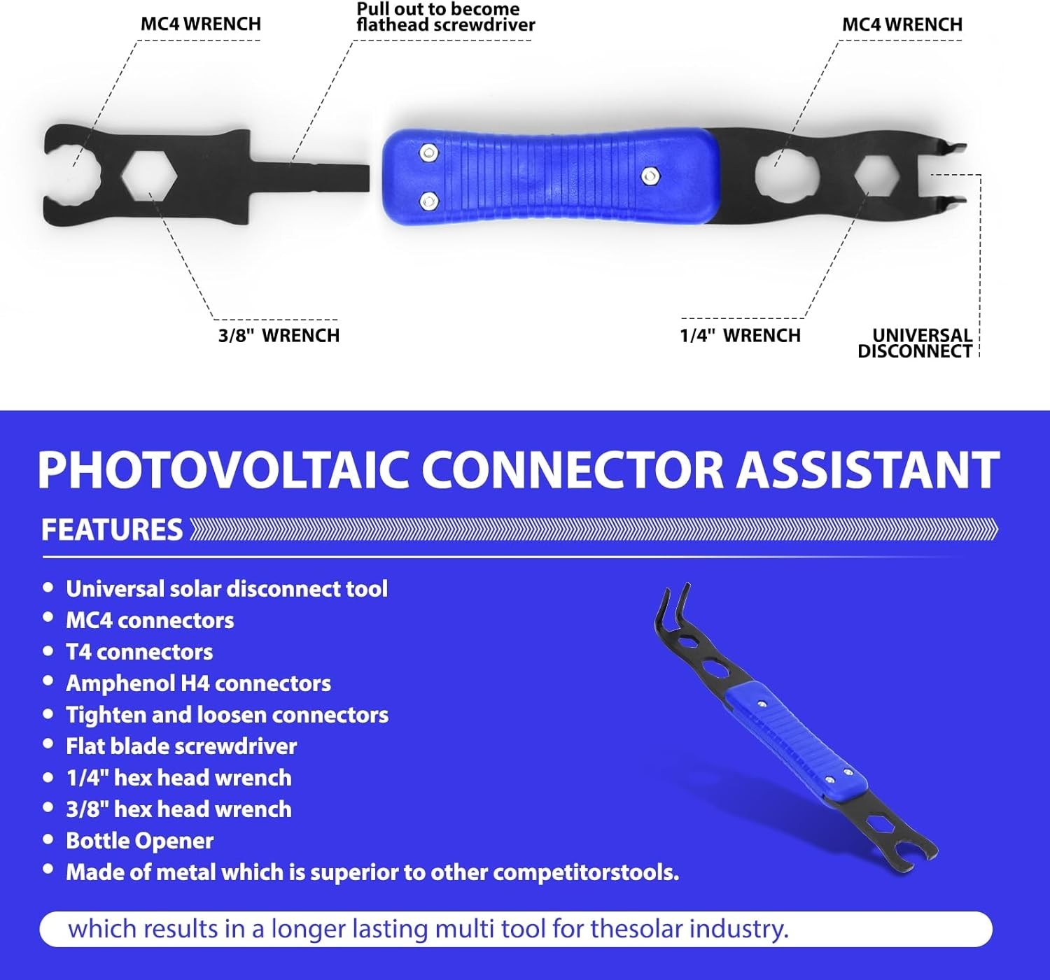 Mc4 Disconnect Tool, Solar Serpent 5-in-1 Multipurpose Solar Connector Tool, Ass