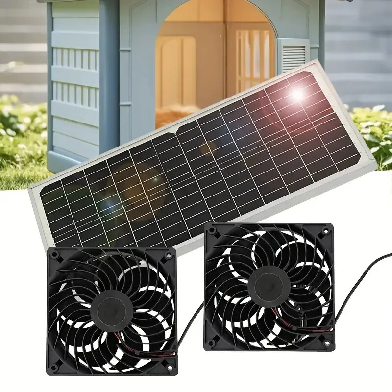 Kit de ventilador doble con energía solar de 30W para gallinero mascotas perro