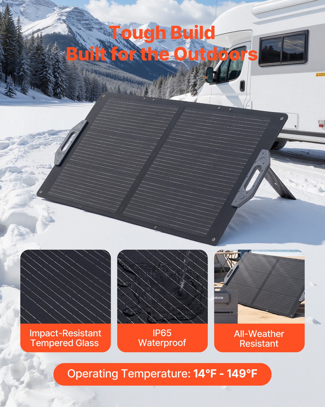 VEVOR 100W Foldable Solar Panel Charger Portable Monocrystalline Solar Panel