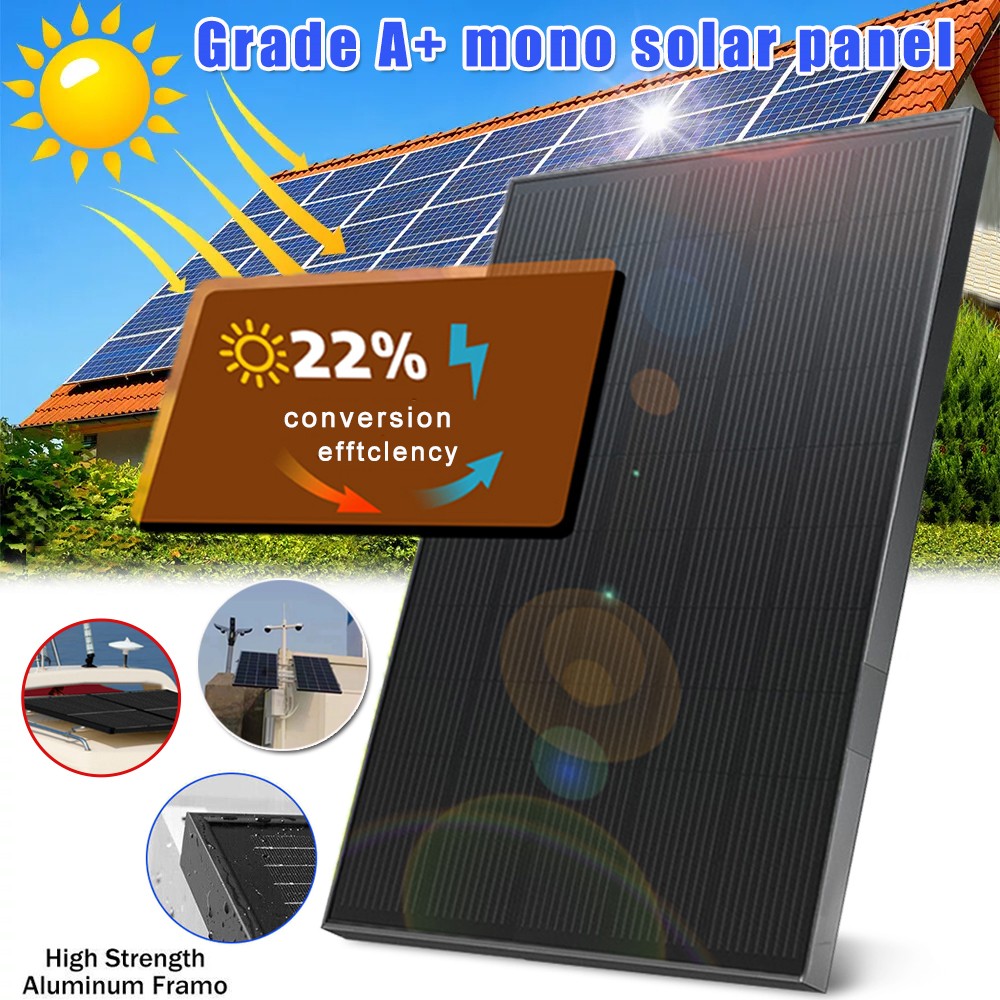 60W 18V All Black Mono Solar Panel PV Power IP65 12V Battery Off-Grid RV Charger