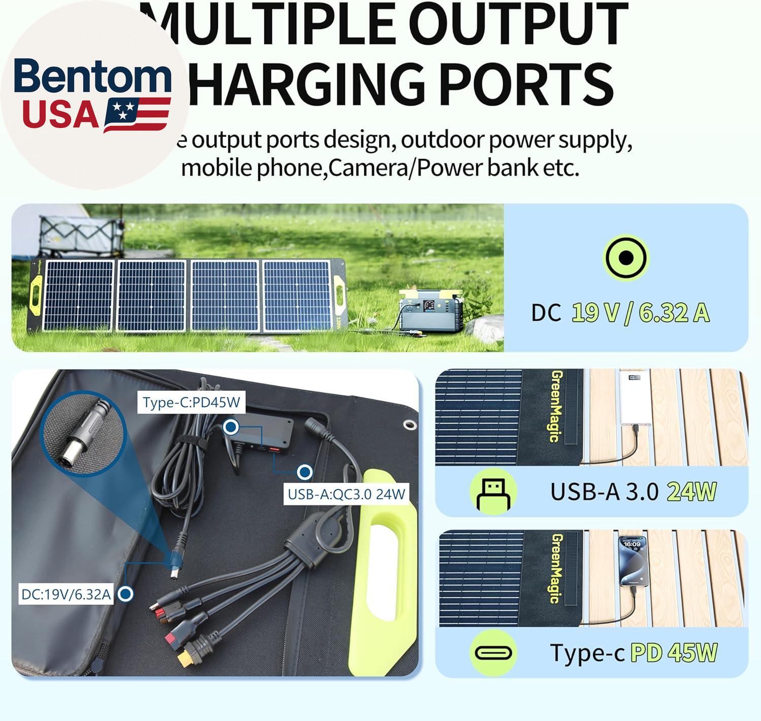 120W Portable Solar Panel 19V, 120W Foldable Solar Panels Kit with Adjustable Ki
