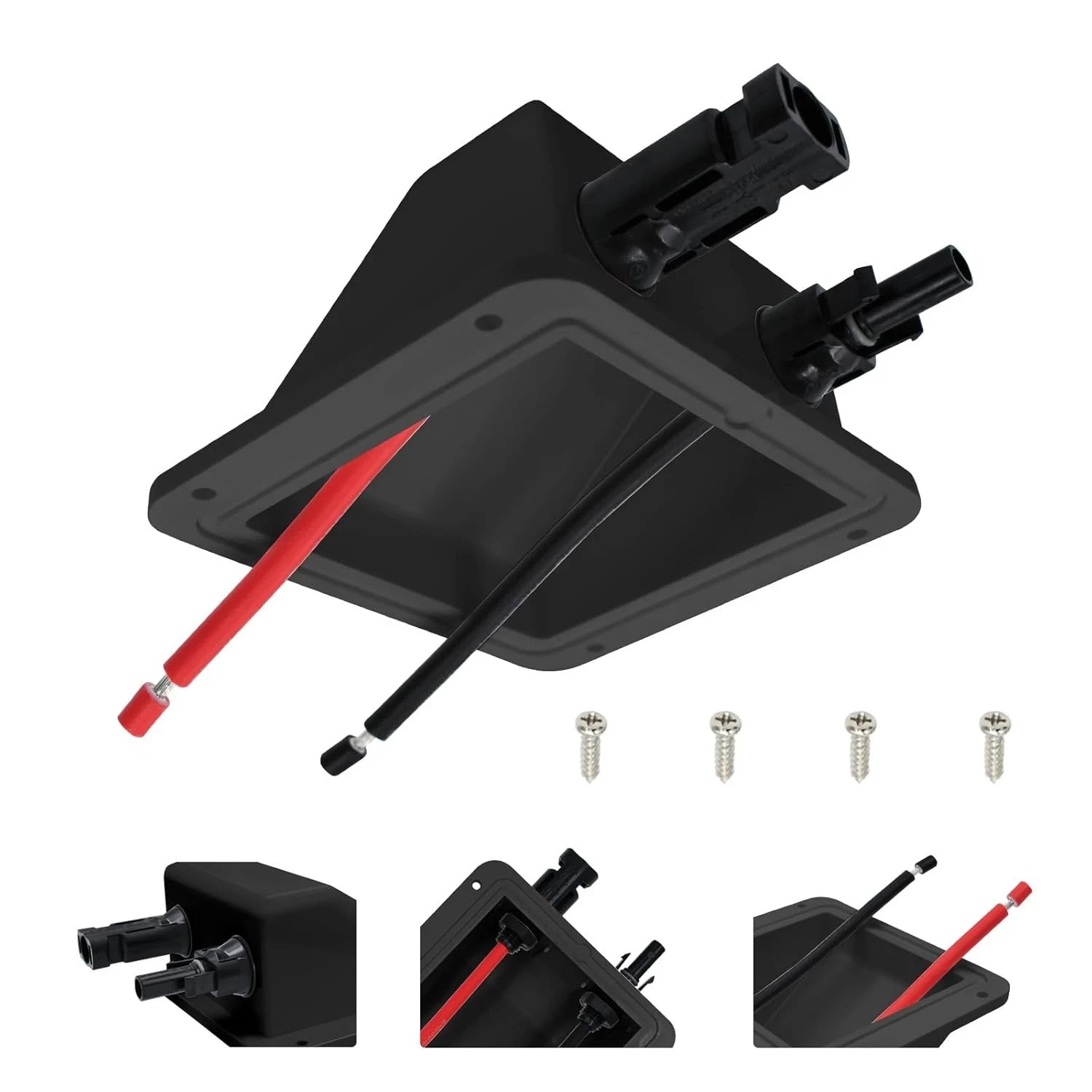 Solar Entry Gland, Dual Cable Entry Housing with 1ft 10awg Solar Cable, IP68 UV