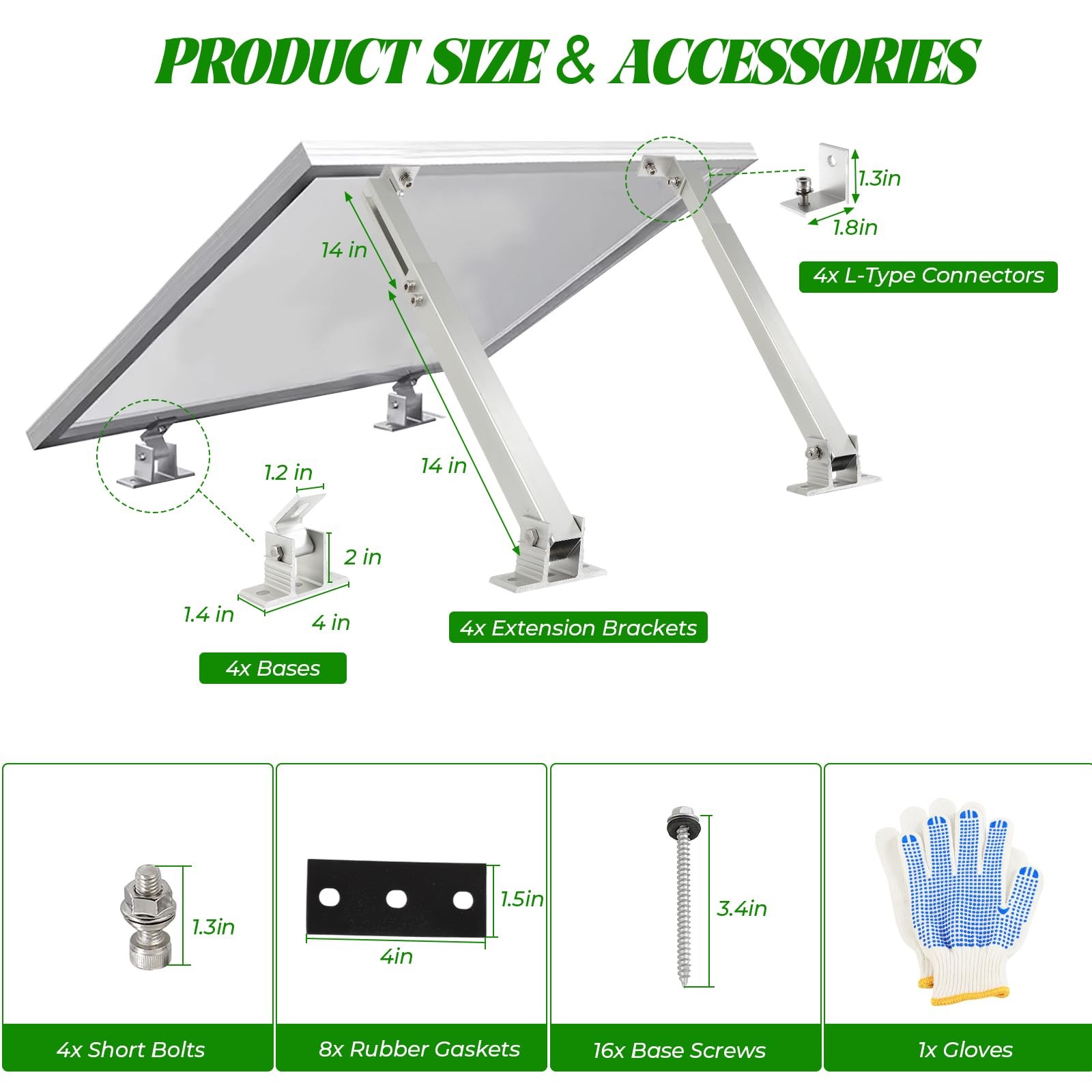 Adjustable Solar Panel Tilt Mount Brackets 14-27in for 100W-450W Panels RV Boat